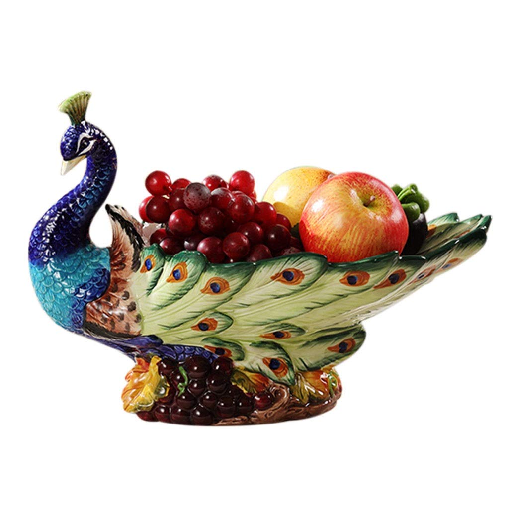 Creative Ceramic Snack Bowls - Elegant Peacock Design Fruit Plate for Living Room, High-End Home Decor, Blue 15x5in (38x12.7cm) - Perfect for Entertaining Guests, Serving Appetizers & Decorating Your Dining Table