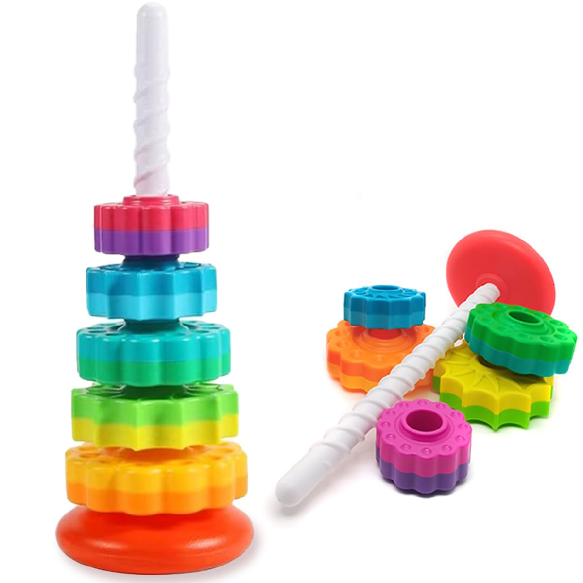 Rainbow Spinning Stacking Toy for Toddlers 1-3 Years | Montessori Educational Sensory Toy for Baby Development | Autism Friendly Learning Toy | Perfect Gift for 1 Year Old Boys & Girls | Great for Early Learning, Fine Motor Skills & Sensory Play