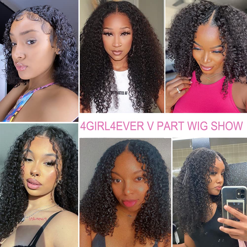 V Part Wig Human Hair Kinky Curly 20 Inch - Glueless No Leave Out U Part Wigs for Black Women | 180% Density Natural Black Human Hair Wigs | Perfect for Daily Wear, Parties & Protective Styling