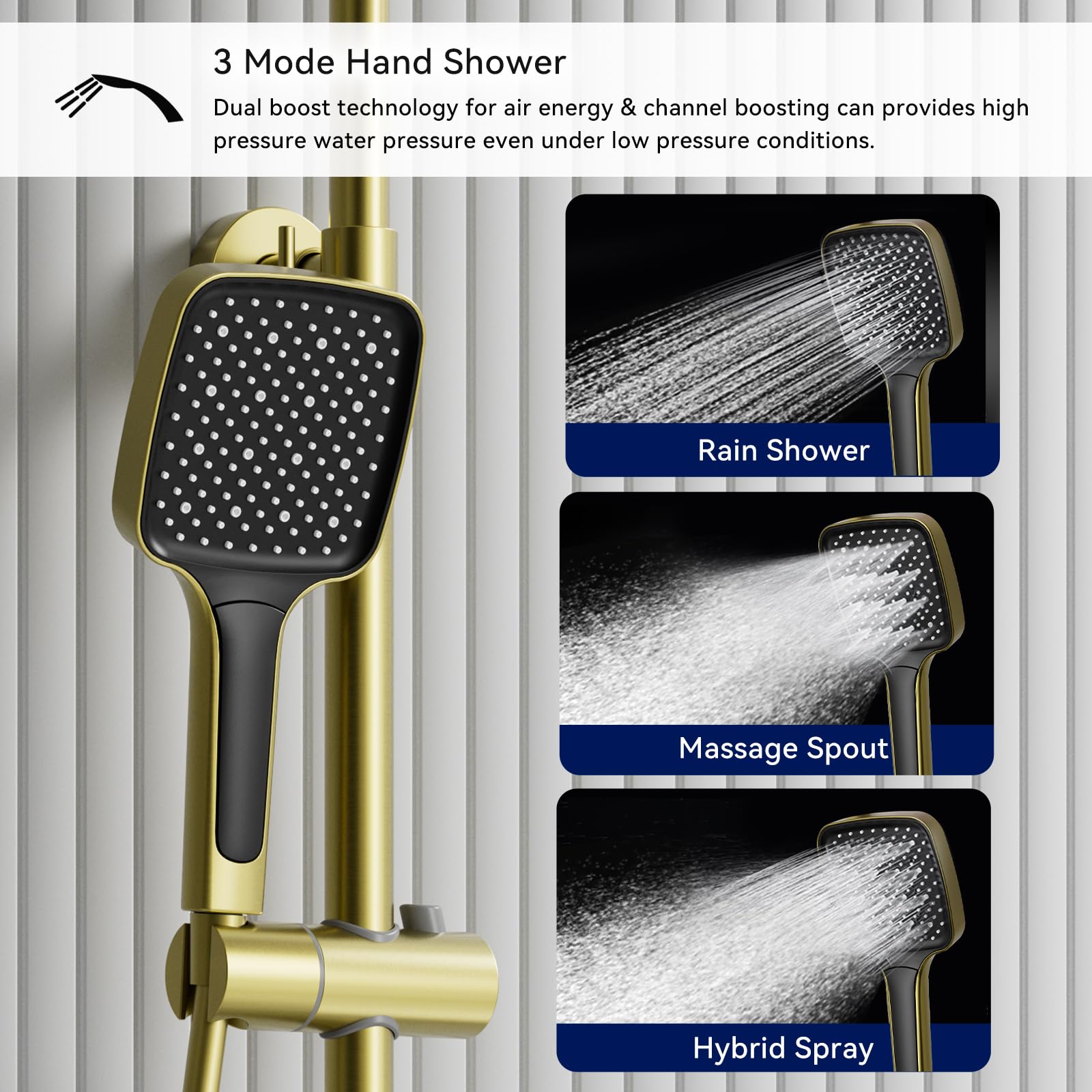 Brushed Gold Thermostatic Shower System Set - Adjustable Rainfall Shower Column with 310mm Shower Head, 3-Function Hand Shower & Bidet | Perfect for Modern Bathrooms, Spa-Like Experience, Water Saving