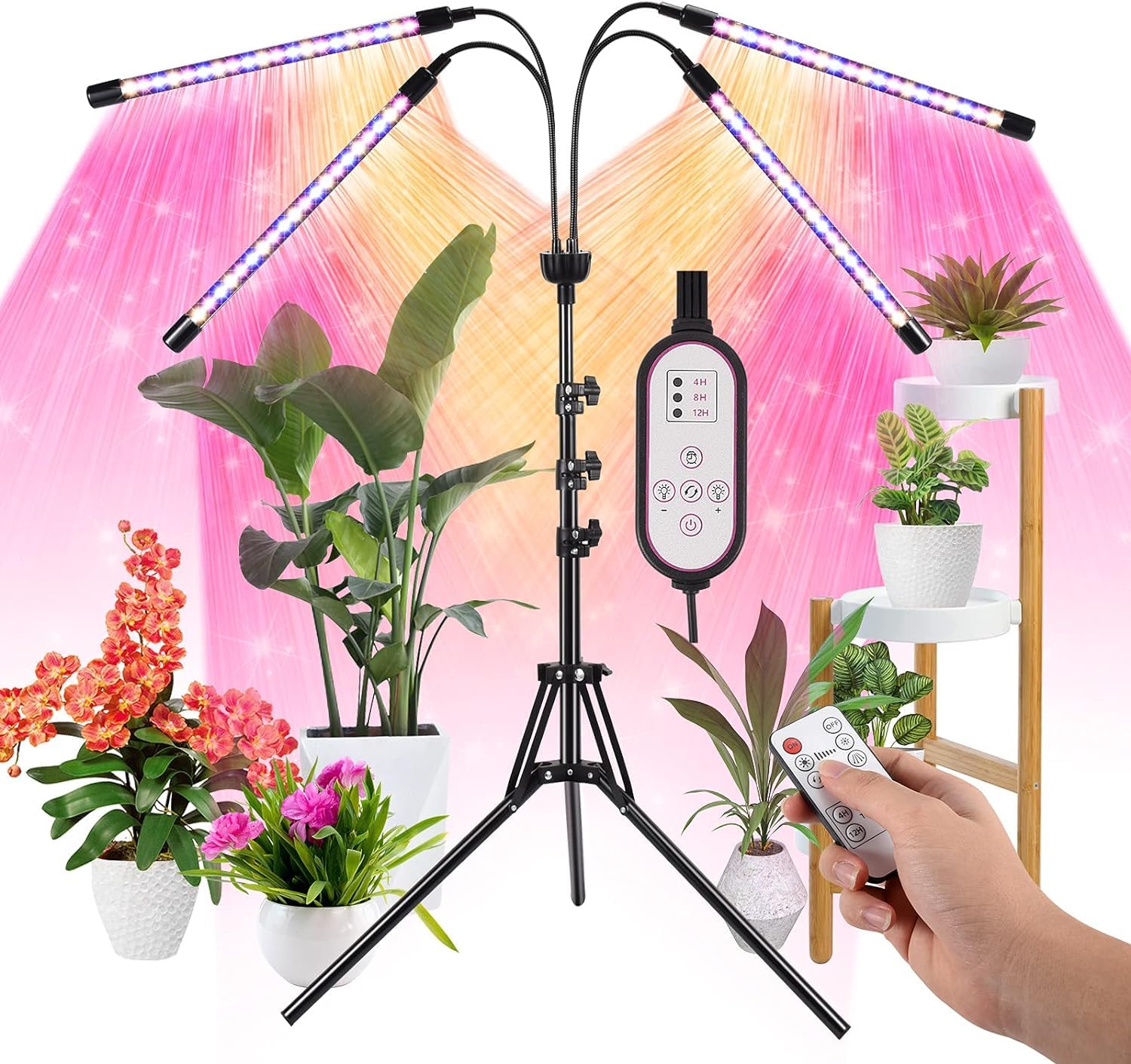 Best LED Grow Lights for Indoor Plants - 15-60 Inches Adjustable Tripod Stand with 4/8/12H Timer & Remote Control - Perfect for Hydroponics, Seedlings, Succulents & Home Gardening