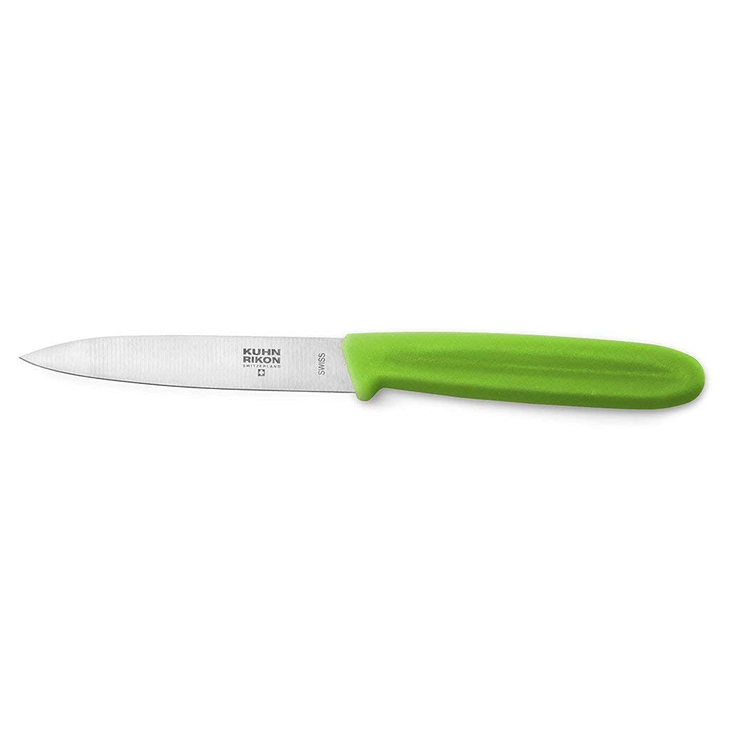KUHN RIKON 4 Inch Paring Knife - Green Color - Premium Kitchen Knife for Fruit Peeling, Vegetable Cutting & Food Prep