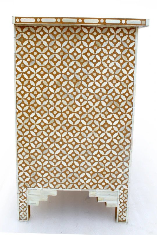 Handmade Bone Inlay 7-Drawer Chest in Chocolate Brown - Vintage Boho Bedroom & Living Room Storage Furniture