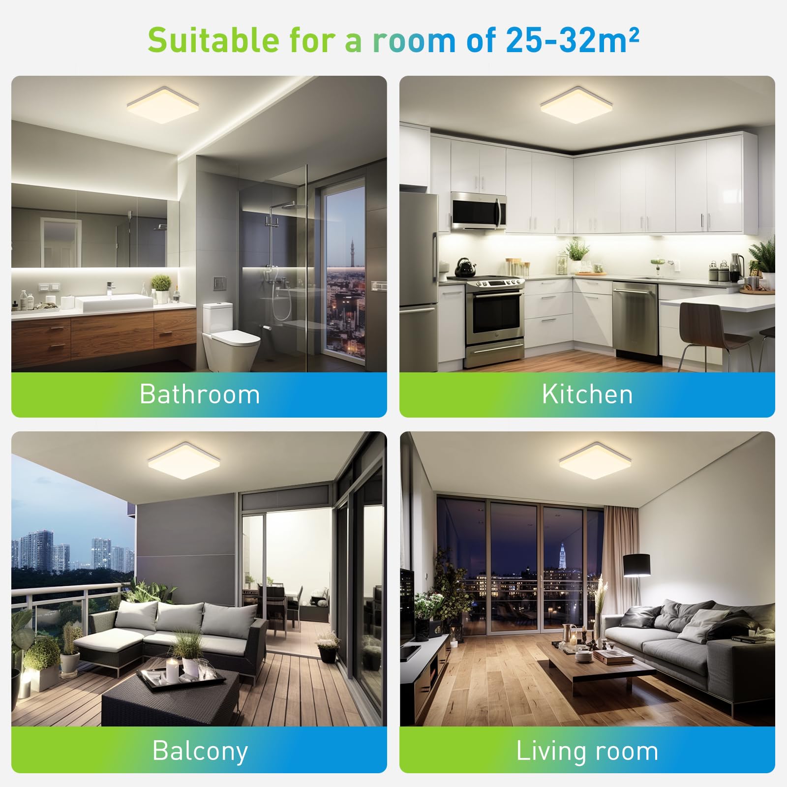 Ultra Slim 48W 4320LM LED Panel Light - Square Ceiling Downlight, Natural White 4000K, Quick Installation (30x30x4cm) - Perfect for Living Room, Bedroom, Kitchen, Hallway & Balcony Lighting