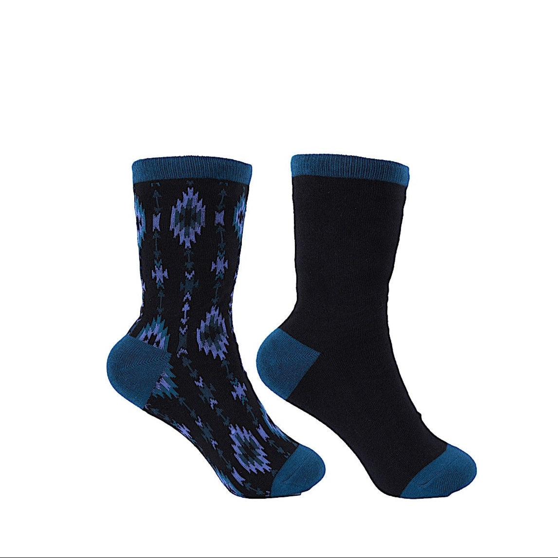 Premium Western Style Kids Crew Socks - 2-Pack Black & Teal - Soft Cotton Blend for School, Sports & Everyday Wear