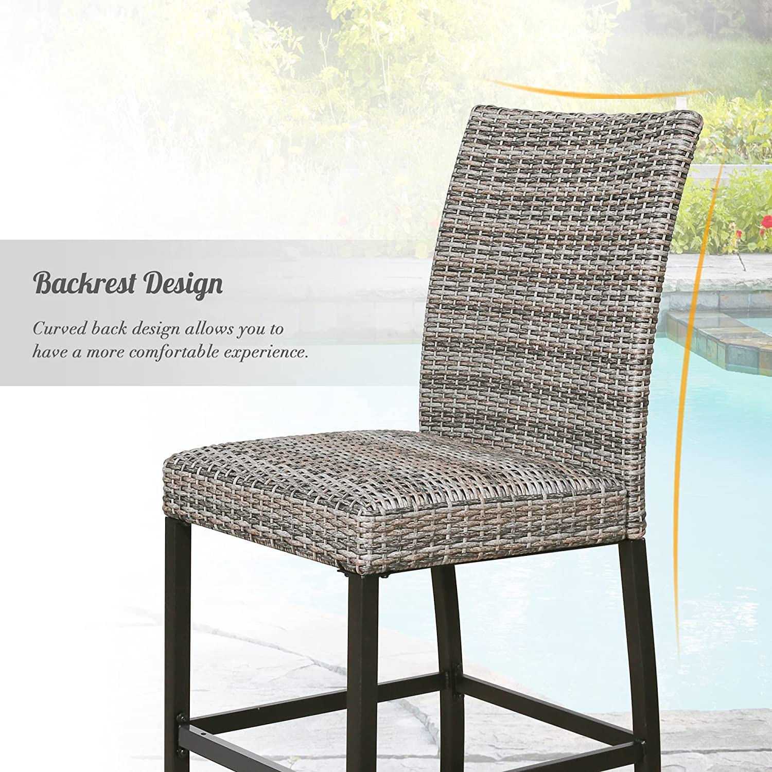 **6-Piece Outdoor Wicker Rattan Bar Stools Set with Padded Seats - Patio, Poolside & Garden Furniture for Comfortable Relaxation**