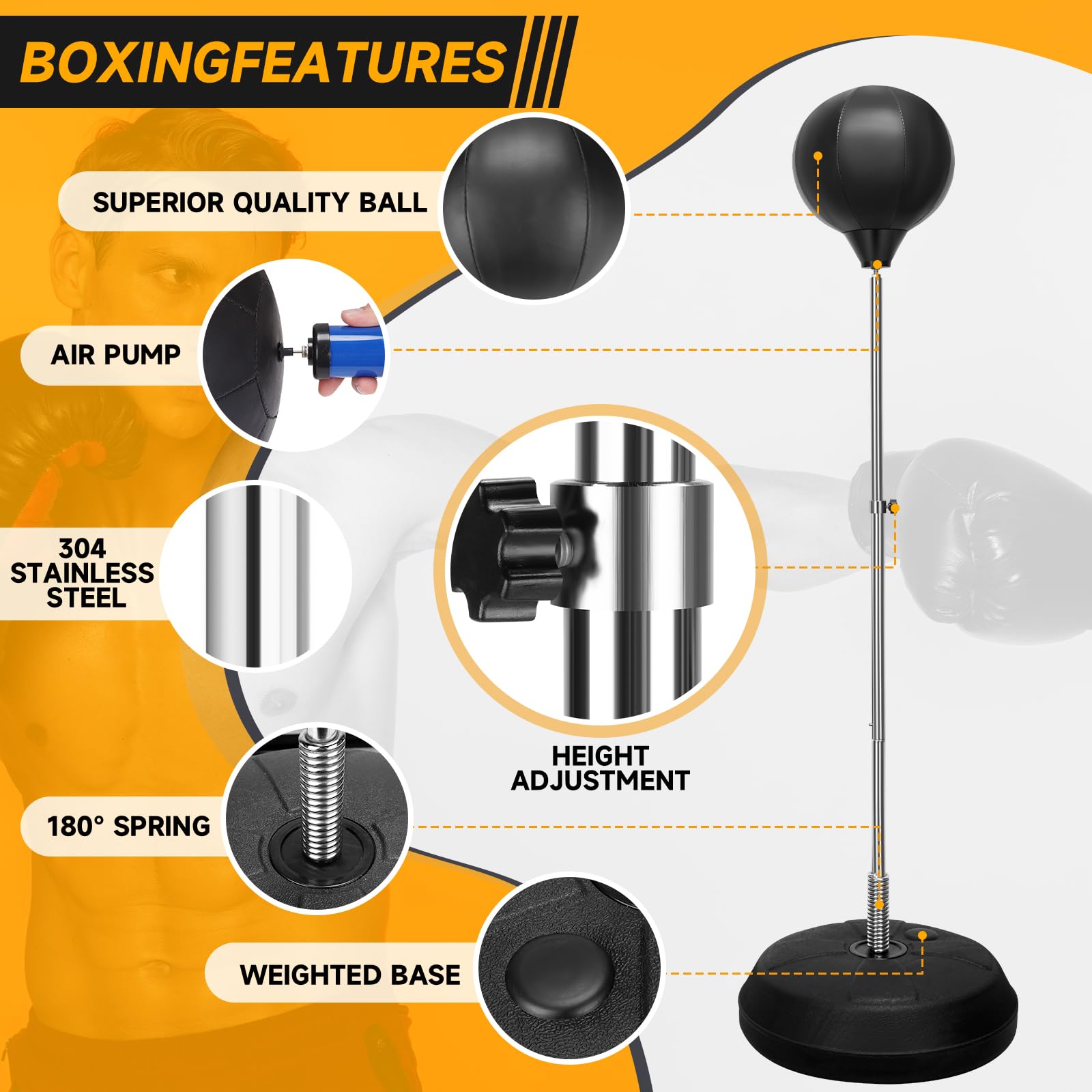 Adjustable Height Punching Bag with Stand - Boxing & Speed Bag for Teens & Adults | Home Gym Training Equipment for Stress Relief & Fitness | Perfect for Boxing Practice, MMA Training & Home Workouts
