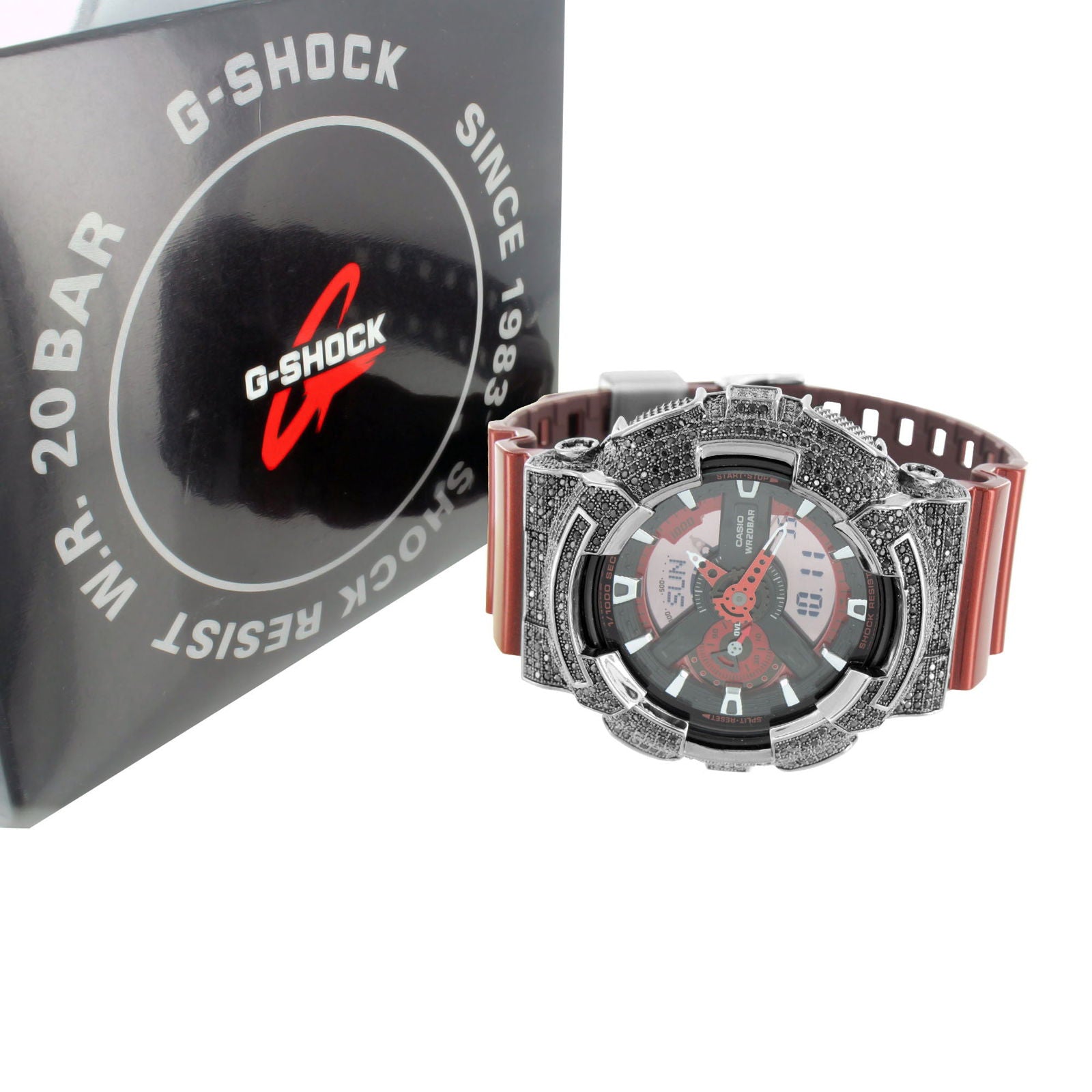 G Shock GA110NM-4A Red Metallic Men's Watch with Black Lab Diamond Bezel - Rugged Digital Sports Watch for Outdoor Adventures, Workouts & Everyday Wear