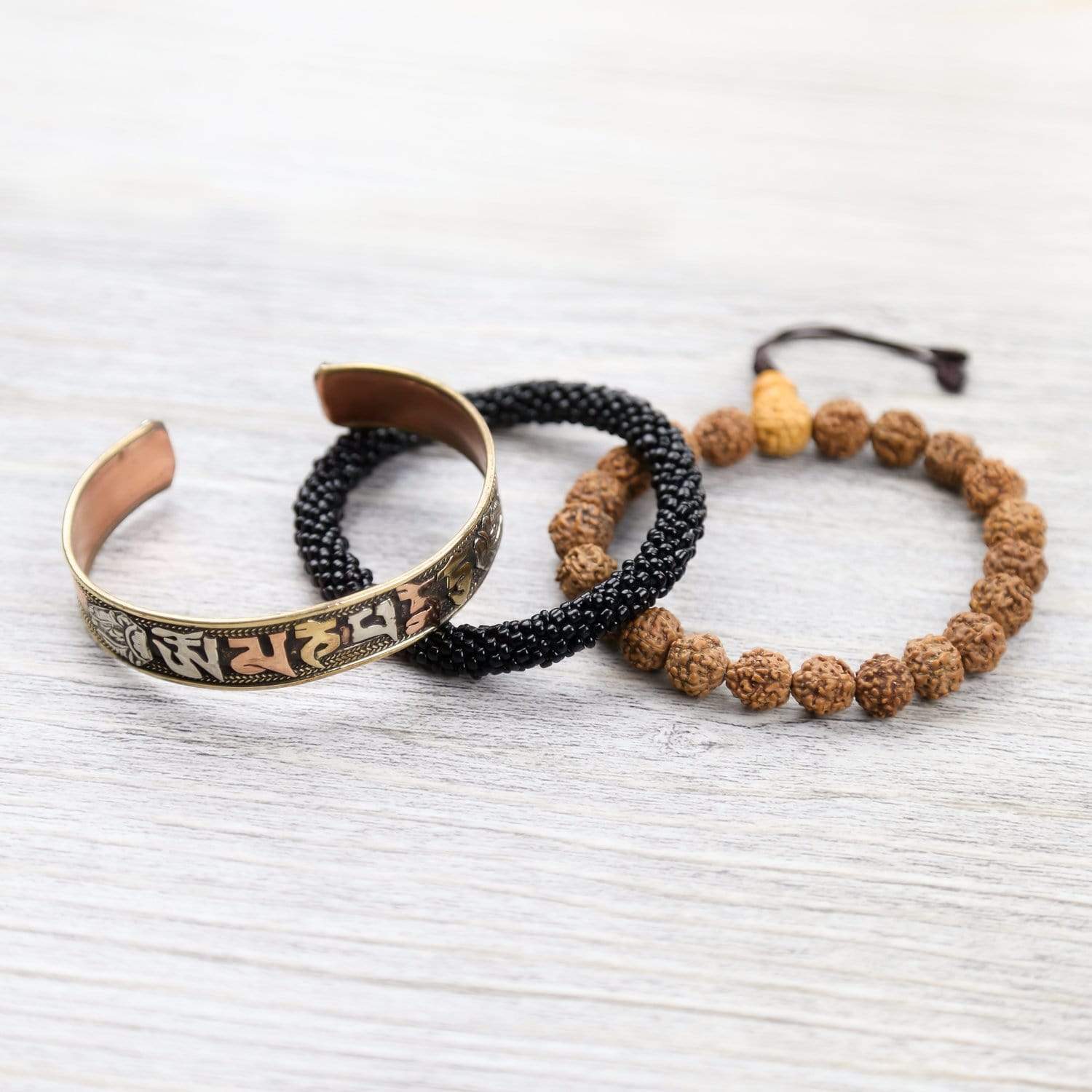 Compassion Mantra & Rudraksha Bead Bracelet Set - Spiritual Meditation, Yoga Accessories & Buddhist Prayer Jewelry for Mindfulness Practice