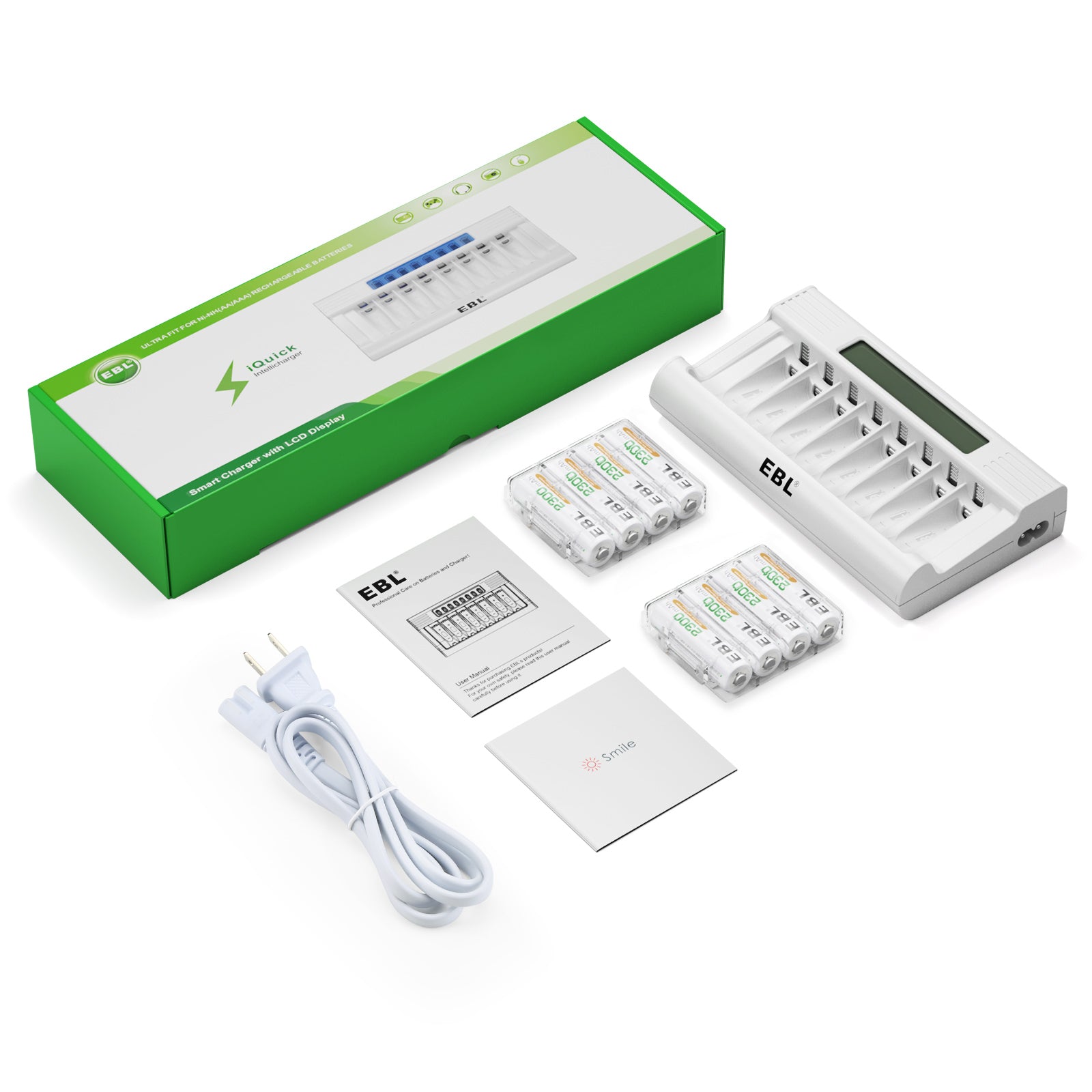 EBL 8-Pack 2300mAh Rechargeable AA Batteries with RM76 8-Bay Fast Charger - Perfect for Digital Cameras, Game Controllers & Home Electronics