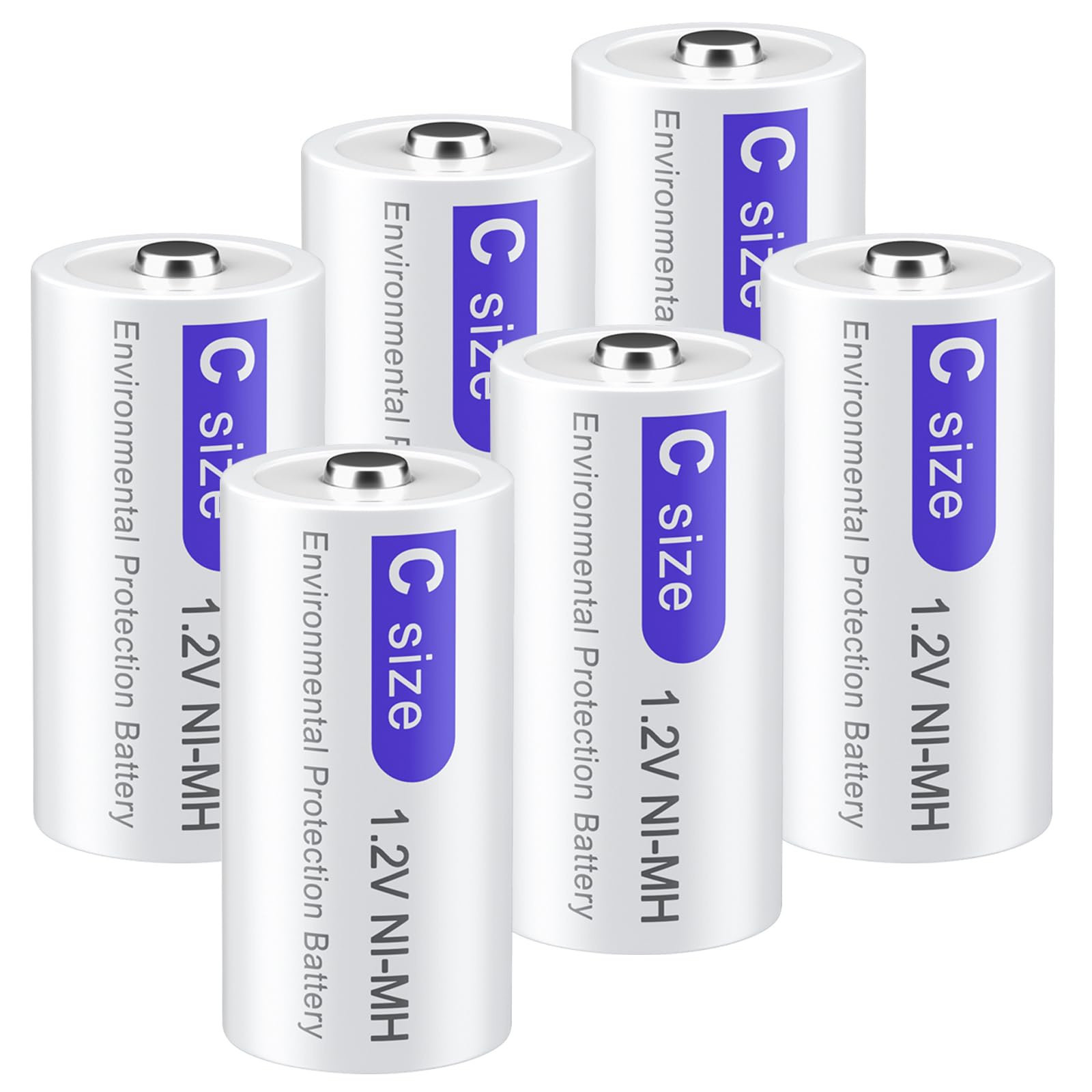 6-Pack 4000mAh Rechargeable C Batteries - NiMH 1.2V C Size Batteries with 1200 Cycles & Low Self Discharge - Perfect for Flashlights, Toys, Radios & Emergency Devices