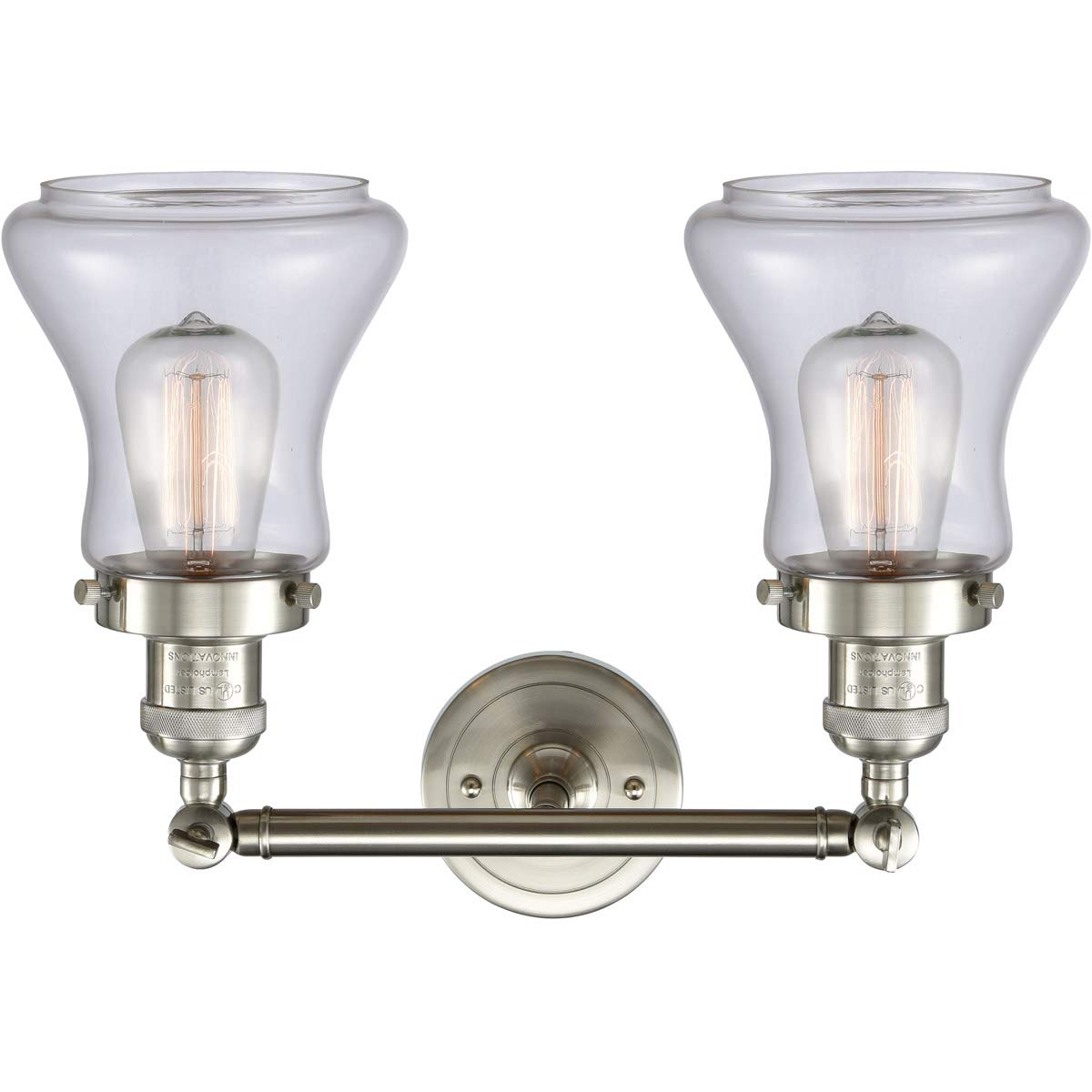 Vintage Dimmable LED Bathroom Light Fixture - 2 Light Brushed Satin Nickel - Energy Efficient Bathroom Vanity Lighting for Modern & Traditional Homes (Model: Innovations 208-SN-G192-LED) | Perfect for Master Bath, Powder Room & Spa-Like Retreats
