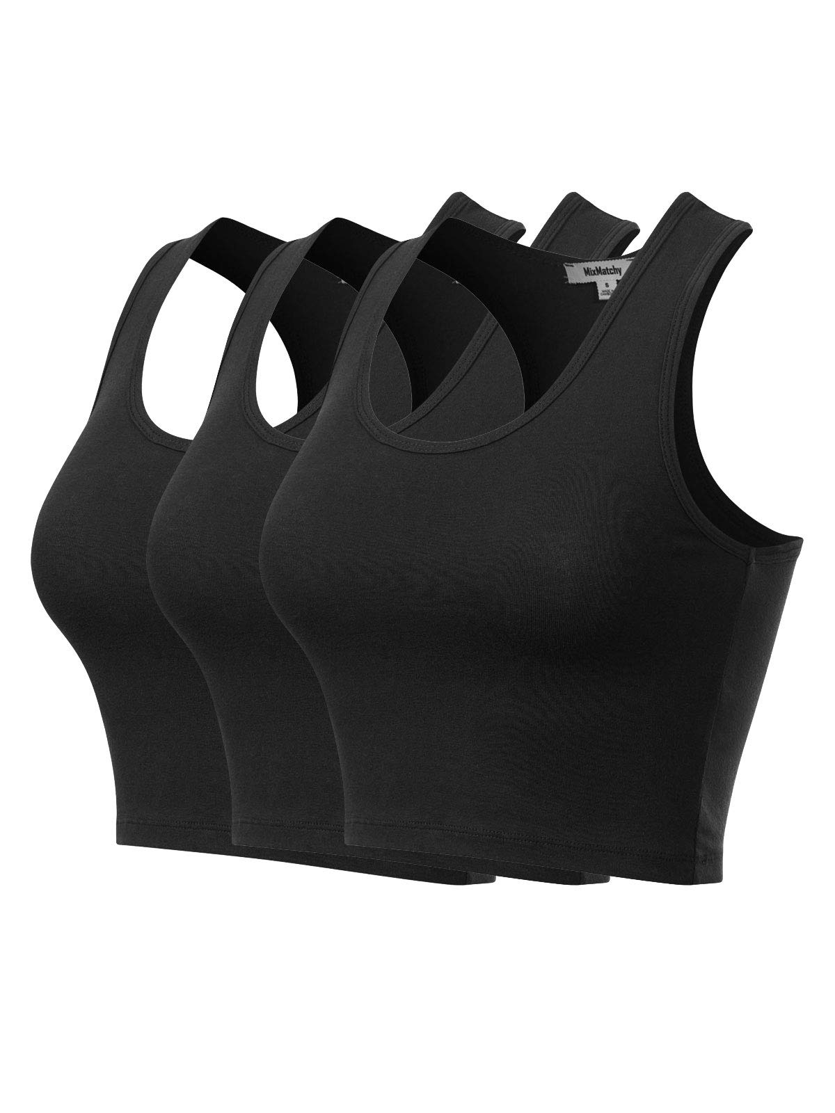 MixMatchy Women's Workout Crop Tank Tops - 3 Pack Racerback Yoga Shirts, Breathable Cotton Sleeveless Gym Tops for Running, Pilates & Fitness | Perfect for Yoga Class, Gym Workouts & Summer Outdoor Activities