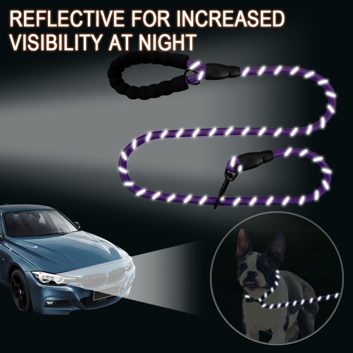 BARKBAY Heavy Duty Dog Leash for Large Dogs - 5FT Padded Handle Reflective Leash for Walking, Running & Training - Durable Purple Dog Lead with Comfort Grip (Ideal for Parks, Hiking & Night Walks)