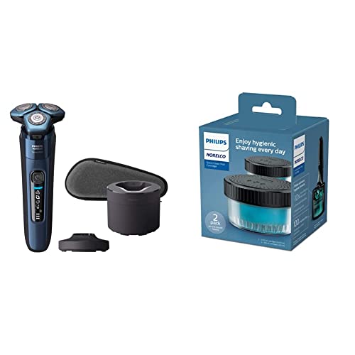 Philips Norelco Shaver 7700 Electric Razor with SmartClick System (Model S7782/85) & 2-Pack Quick Clean Pod Replacement Cartridges (CC12/52) - For Men's Wet/Dry Shaving at Home or Travel