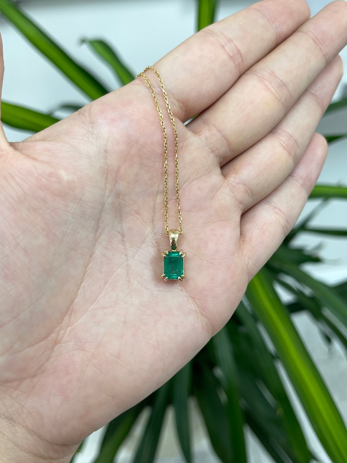 2.22ct 14K Gold Emerald Cut Solitaire Pendant - Natural Vertical Emerald Gemstone with Double Prong Setting - Perfect for Anniversary Gifts & Elegant Necklace Jewelry