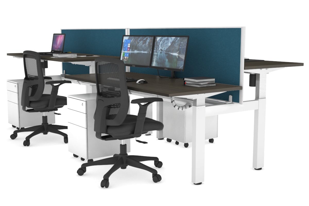 Adjustable Height 4-Person H Bench Workstation - White Frame [1400L x 700W] for Office, Classroom, or Collaborative Workspace