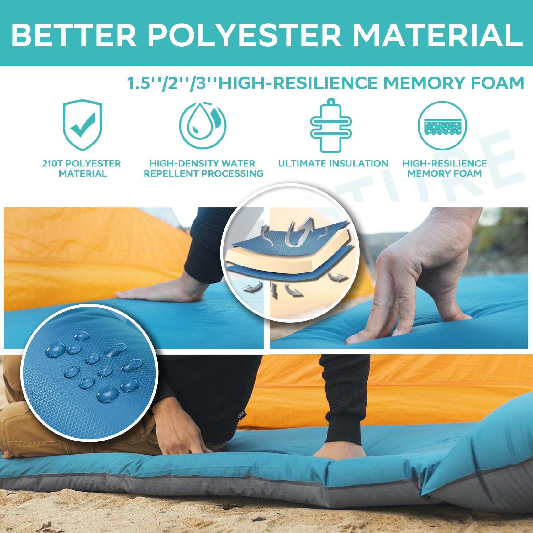 Clostnature Self-Inflating Sleeping Pad - 1.5/2/3 Inch Ultralight Camping Mat for Backpacking, Hiking & Travel - Compact Foam Air Mattress for Tent, Hammock, RV & Outdoor Adventures
