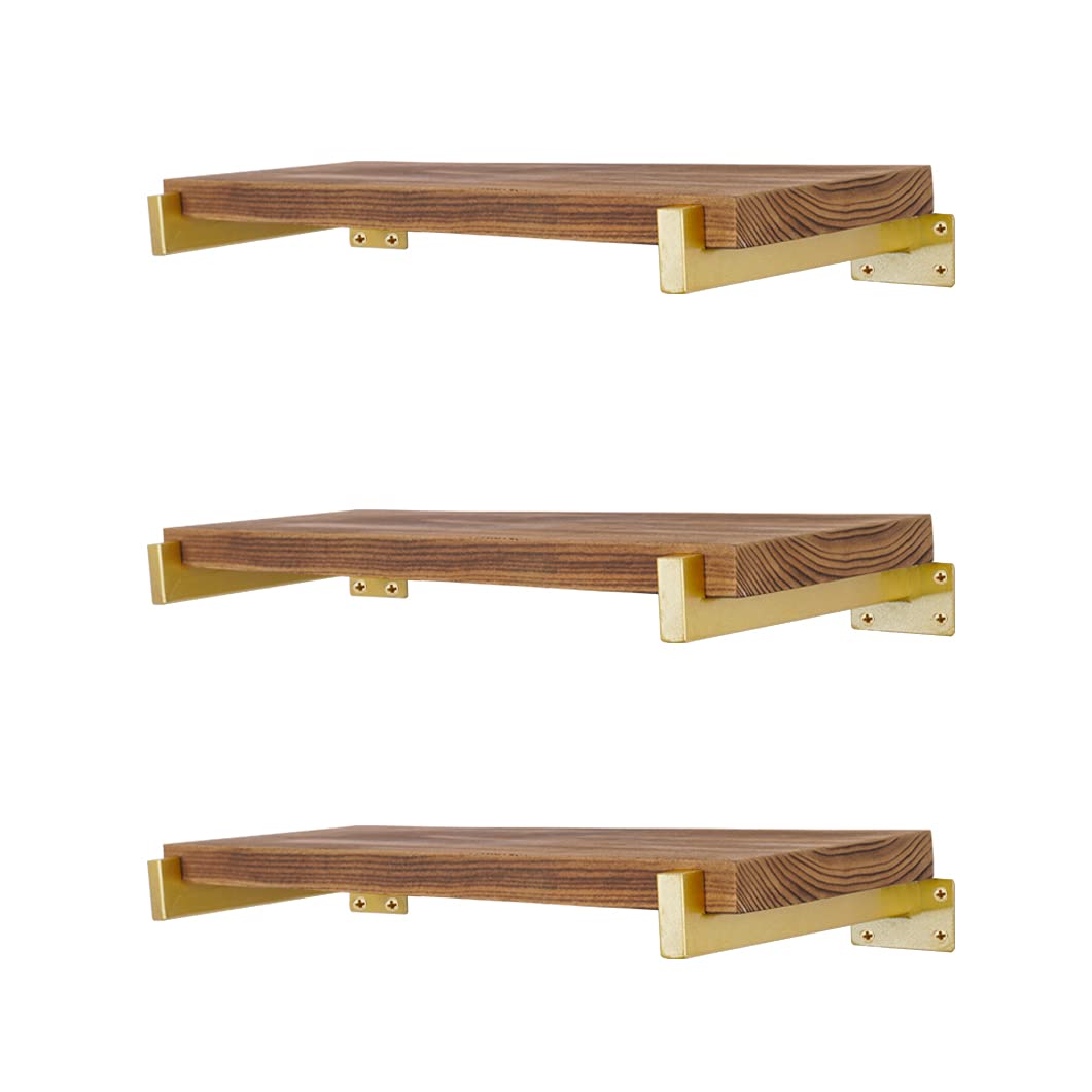 EZYDECOR 8 Inch Gold Shelf Brackets - Heavy Duty Metal Wall Mounted Shelf Supports with Lip for Industrial Shelving, Floating Shelves & Home Decor (6 Pack) - Perfect for Kitchen, Bathroom, Living Room & Office Organization