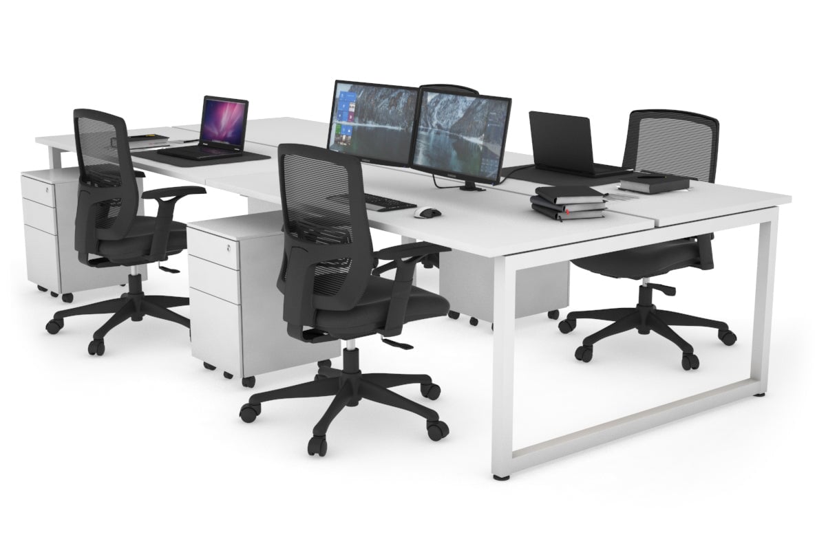 Quadro Loop Legs 4 Person Office Workstation Desk - 1800L x 700W - Modern Collaborative Workspace Solution for Team Projects & Office Meetings