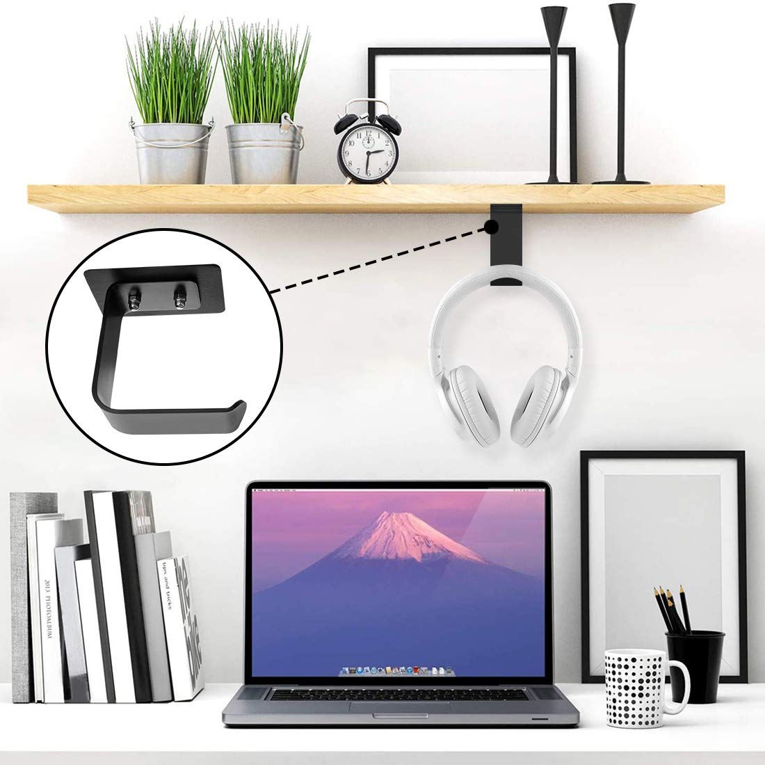Geekria Aluminum Headphone Wall Mount Holder - 2 Pack Black, Compatible with Bose Sony Beyerdynamic AKG ATH Sennheiser JBL - Perfect for Gaming Headsets & Over-Ear Headphones Display in Home Office or Studio