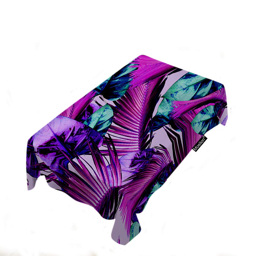 Moslion 60x90 Inch Tropical Banana Leaf Tablecloth - Purple & Green Polyester Dining Table Cover for Home Decor, Kitchen, Outdoor Party & Boho Style Events