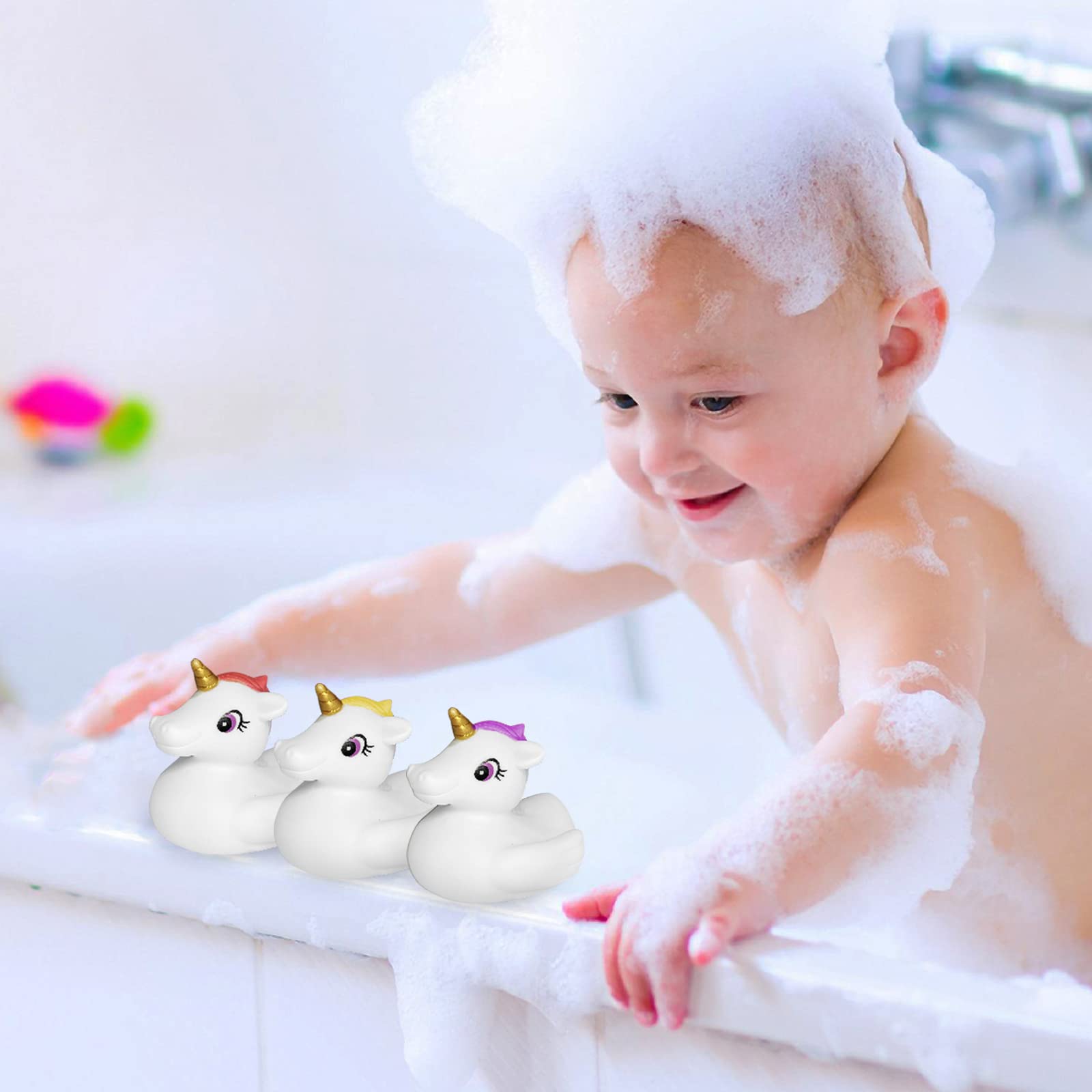 **Unicorn Baby Bath Toys Set - 4pcs Cute Floating & Squirt Bathtub Toys for Toddlers 1-3 Years, Safe Rubber Shower Toys for Boys & Girls - Perfect Bath Time Fun & Learning Gifts**    *(Use: Ideal for sensory play, bath time entertainment, and early childhood development in home or daycare settings)*