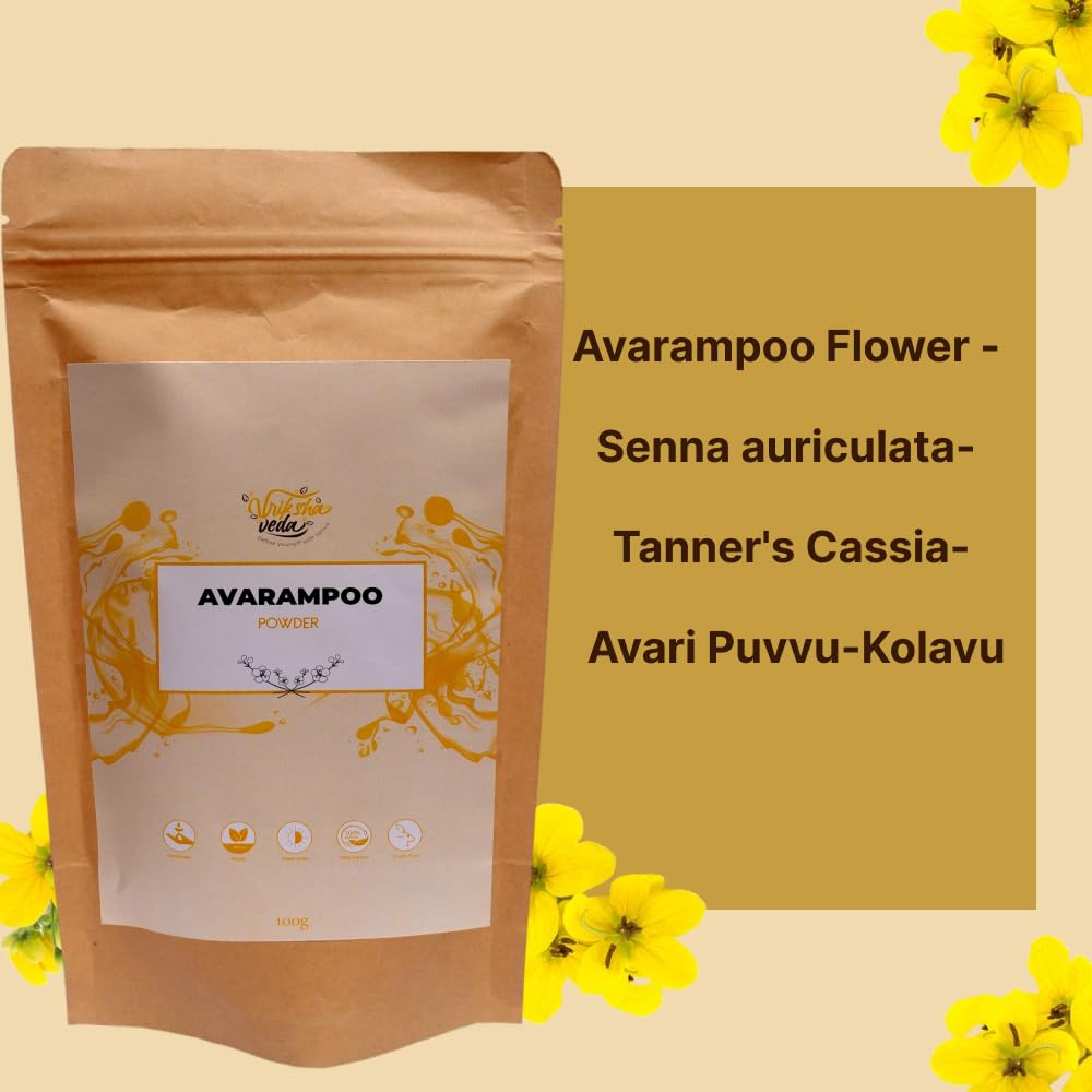 Organic Avarampoo Flower Powder (Senna Auriculata) - 100g for Face, Body & Hair Care | Natural Skin Brightening & Hair Growth Treatment | Perfect for DIY Beauty Masks & Ayurvedic Remedies