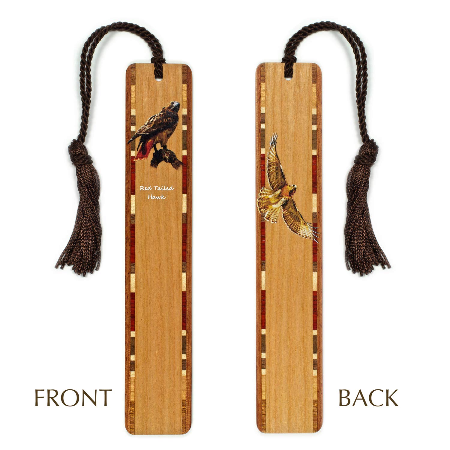 Double Sided Red Tailed Hawk Wooden Bookmark with Tassel - Handmade in USA - Personalized Gift Option - Perfect for Book Lovers & Nature Enthusiasts