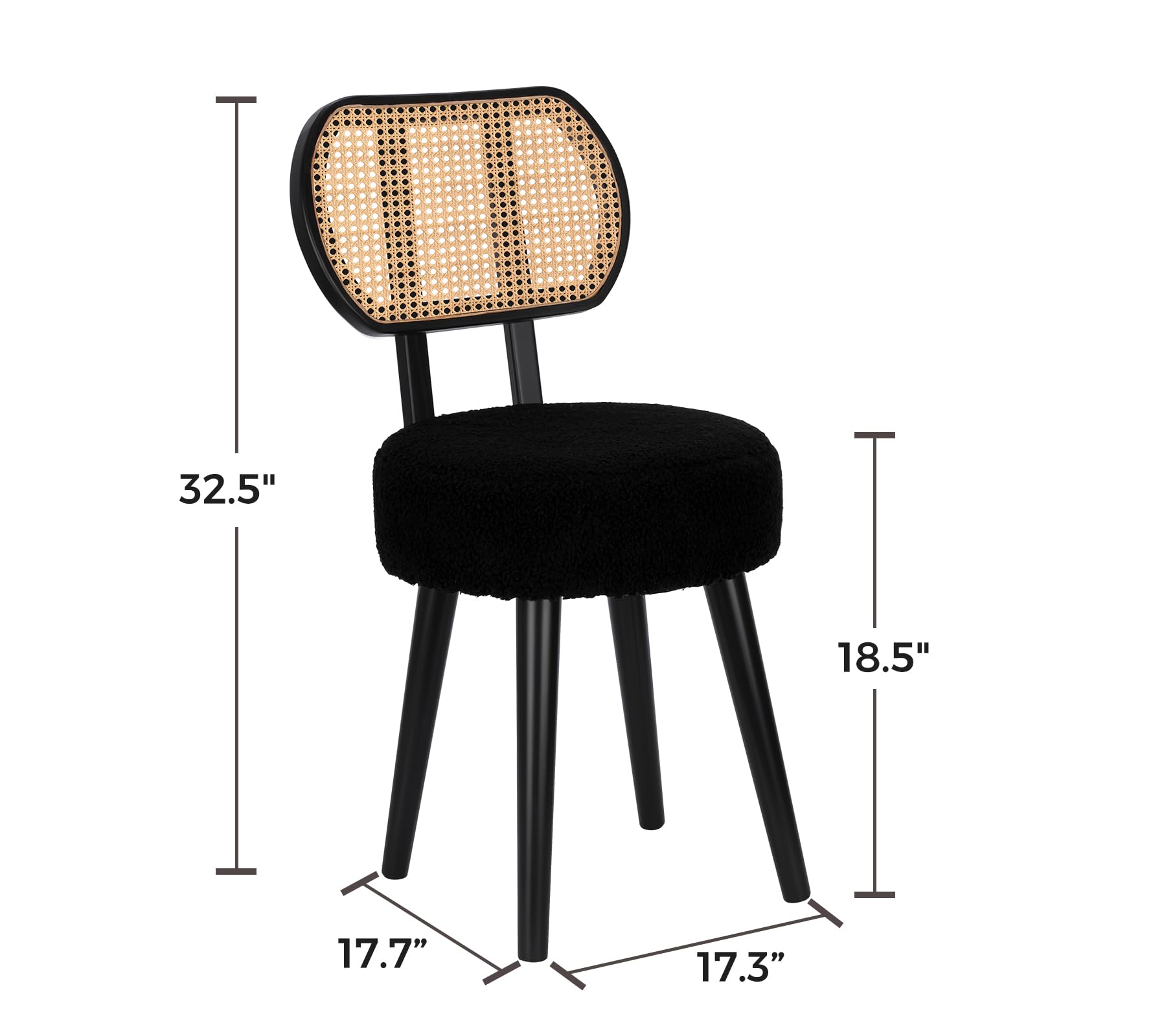 ZYBT Rattan Dining Accent Chair - Upholstered Wood Boucle Boho Mid Century Vanity Chair, 1 Piece - Perfect for Dining Room, Bedroom, or Boho Home Decor