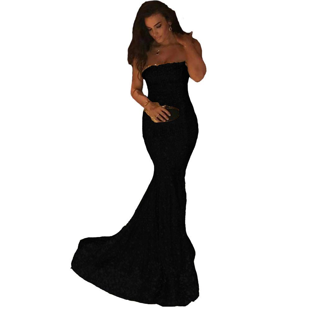 Lemai Women's Long Mermaid Sequins Strapless Corset Formal Evening Prom Dresses - Elegant Gown for Homecoming, Wedding, Ball, Party & Special Occasions