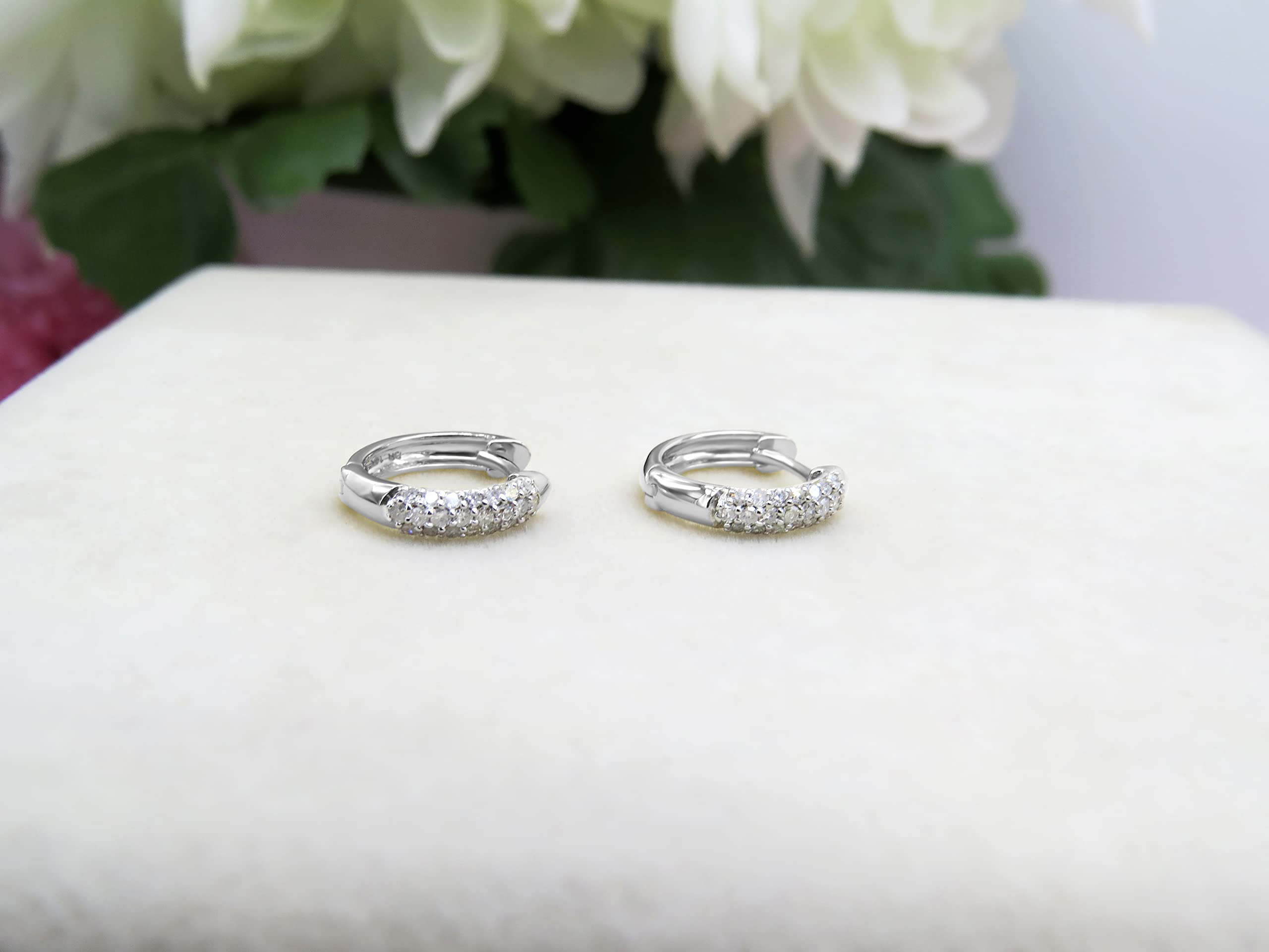 Dazzlingrock Collection 14K Solid White Gold Gemstone & Diamond Women's Pave Huggie Hoop Earrings | Elegant Jewelry Gift for Her, Perfect for Weddings, Parties & Special Occasions