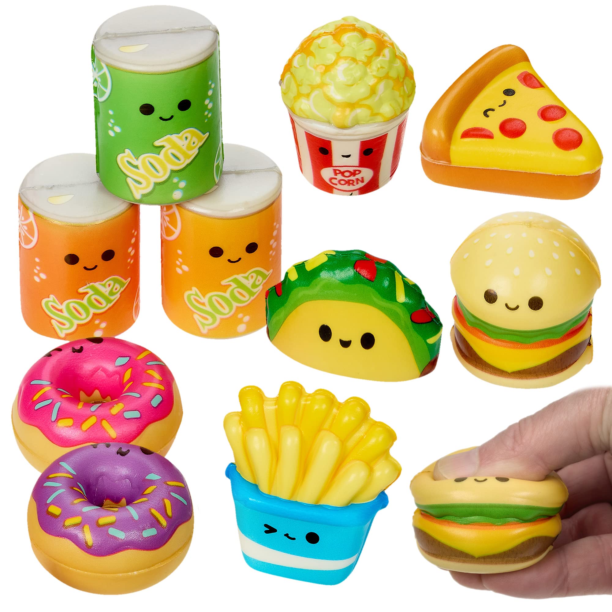 Mini Squish Fast Food Toys - 10 Pack Assorted Designs - Slow-Rising Stress Relief Sensory Toys for Kids & Adults - Perfect for Fidget Play, Birthday Party Favors, Goodie Bag Fillers - Fun Junk Food Themed Sensory Toys for Anxiety Relief & Classroom Rewards