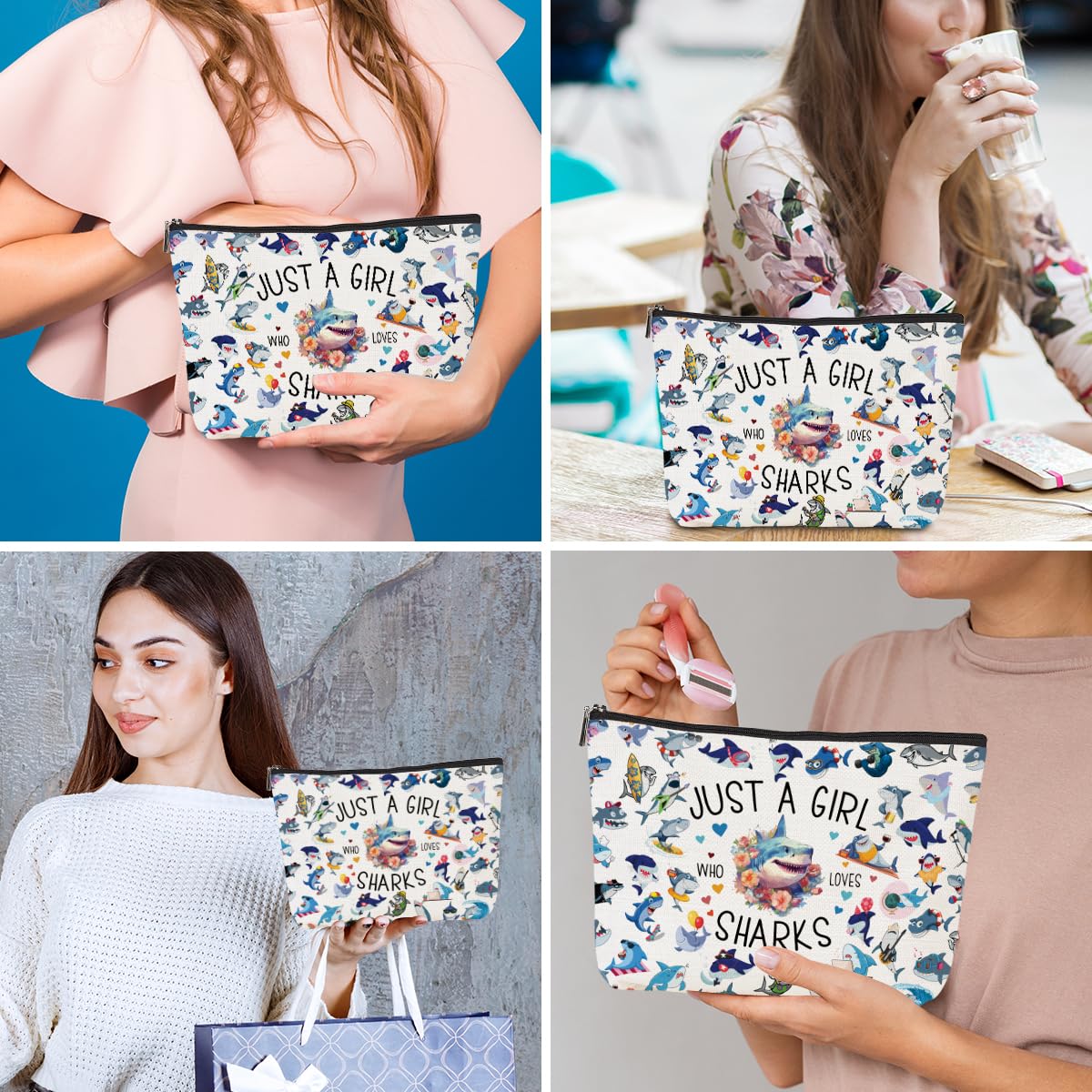**Shark-Themed Cosmetic Bag - Funny Shark Gifts for Women, Teens, Sisters & Shark Lovers - Perfect for Nurses, Graduation, Christmas, Birthday & Friendship Gifts - Great for Travel, Makeup Storage & Daily Use**