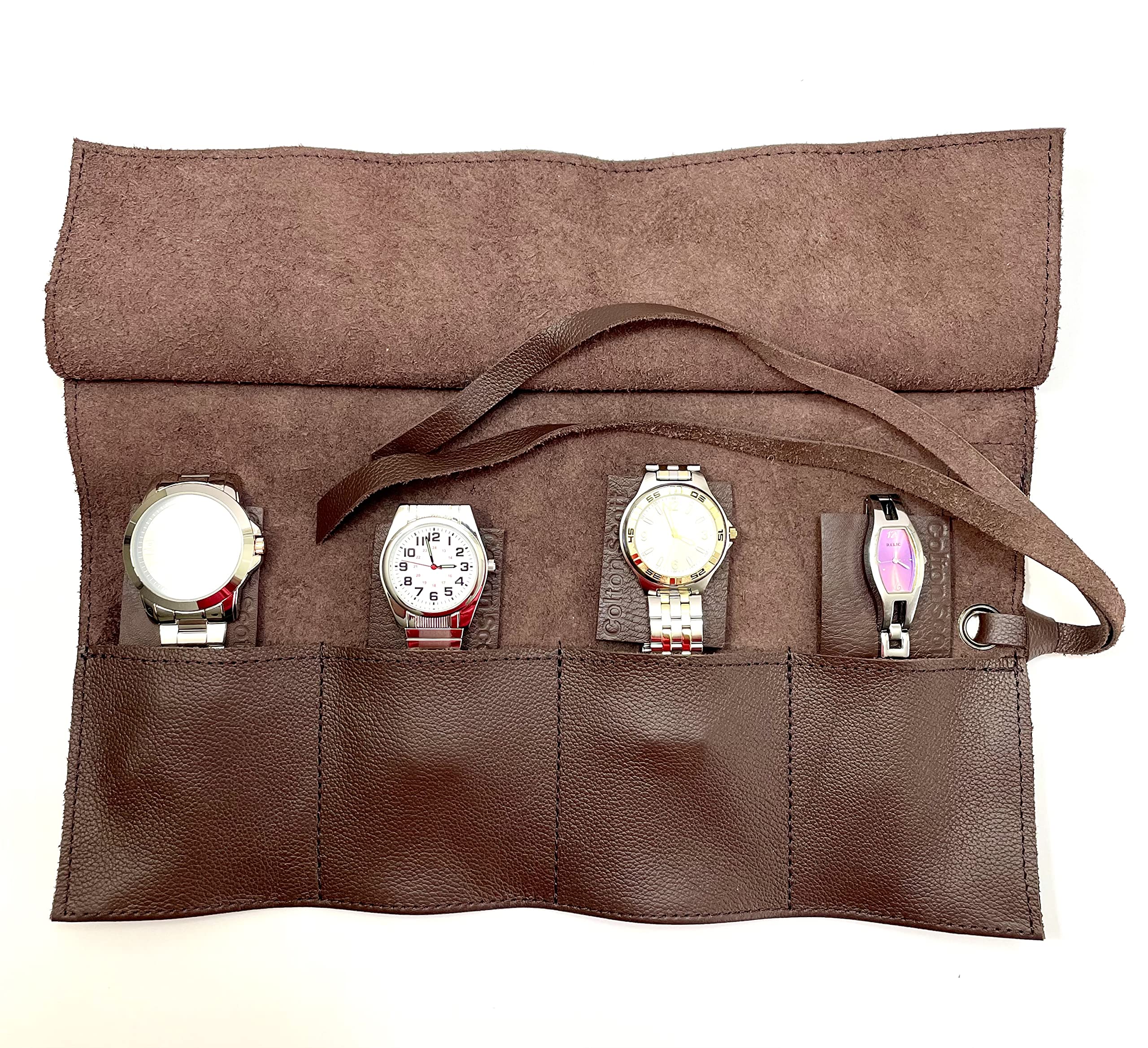 Premium Leather Watch Roll for 4 Watches - Handmade USA Italian Leather - Perfect Travel & Gift for Watch Lovers