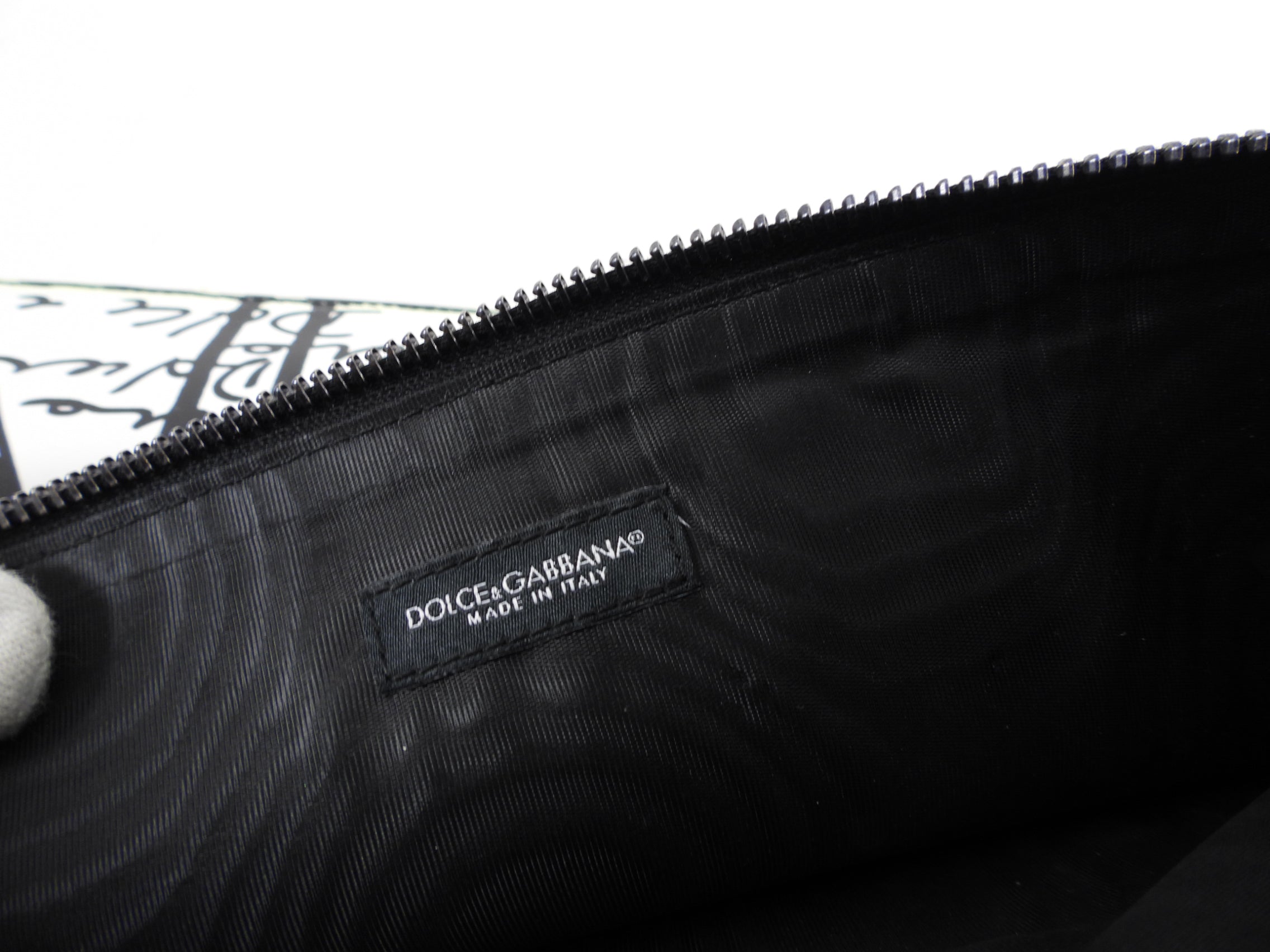 Dolce & Gabbana Black and White Leather Flat Pouch Clutch Bag for Women | Elegant Evening Clutch for Parties, Weddings & Special Occasions