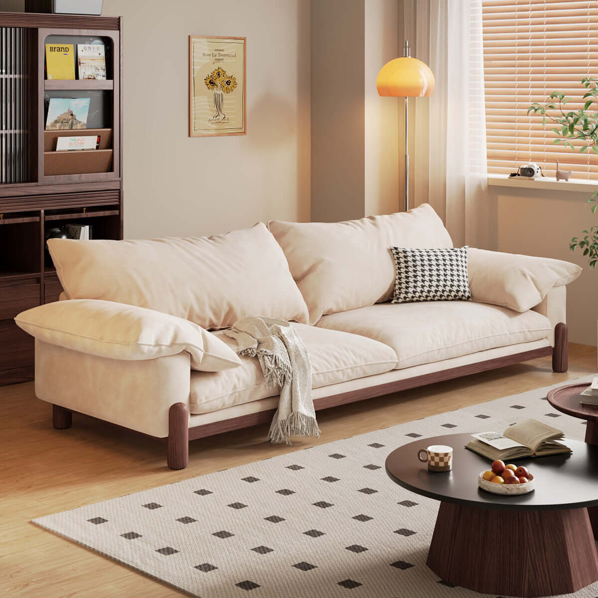 Premium Solid Wood Three-Seater Sofa with Armrests - Extra Wide Comfortable Couch for Living Room, Lounge & Home Theater - Modern Farmhouse Style Furniture for Family Gatherings