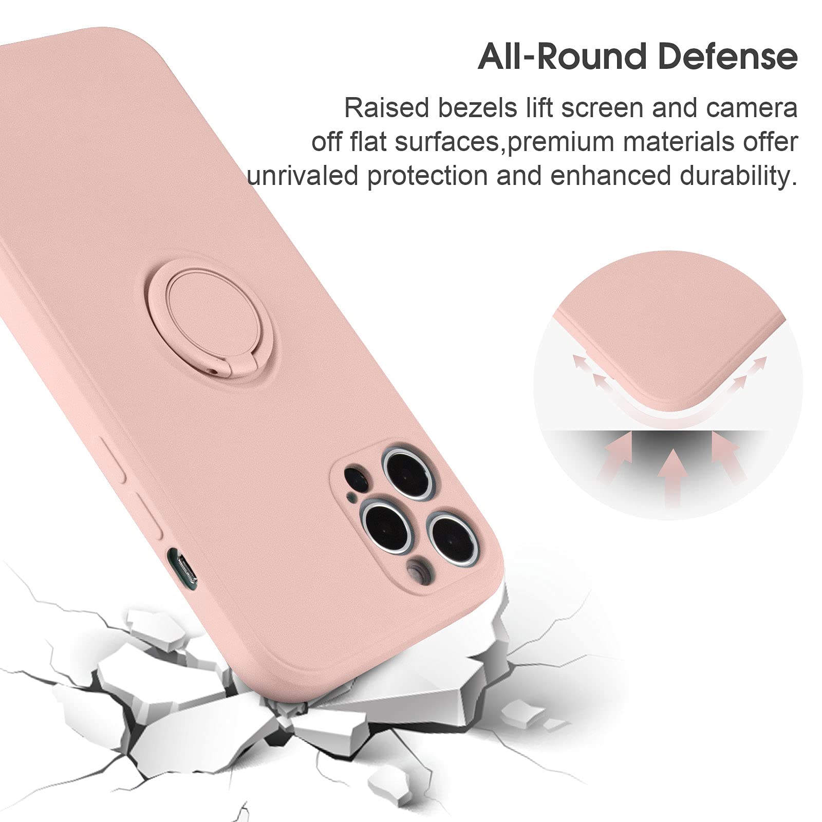 ABITKU iPhone 12 Pro Max Case (6.7-inch 2020) - Premium Silicone Cover with 360° Rotating Ring Kickstand & Magnetic Car Mount Support | Soft Microfiber Lining | Perfect for Daily Use, Travel & Hands-Free Viewing (Pink)