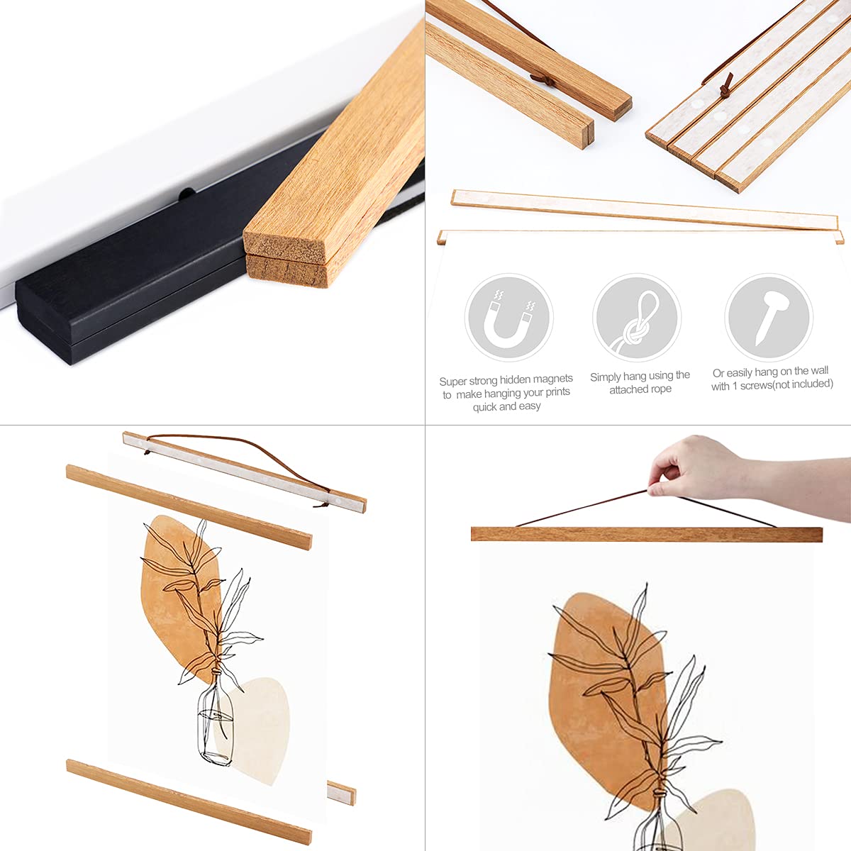 Ywlake Magnetic Poster Hanger - 27x40 27x39 27x41 Inch Wooden Frame with Strong Magnets for Posters, Maps, Canvas Art - Teak Wood Hanging Kit for Walls - Perfect for Home, Office & Classroom Decor