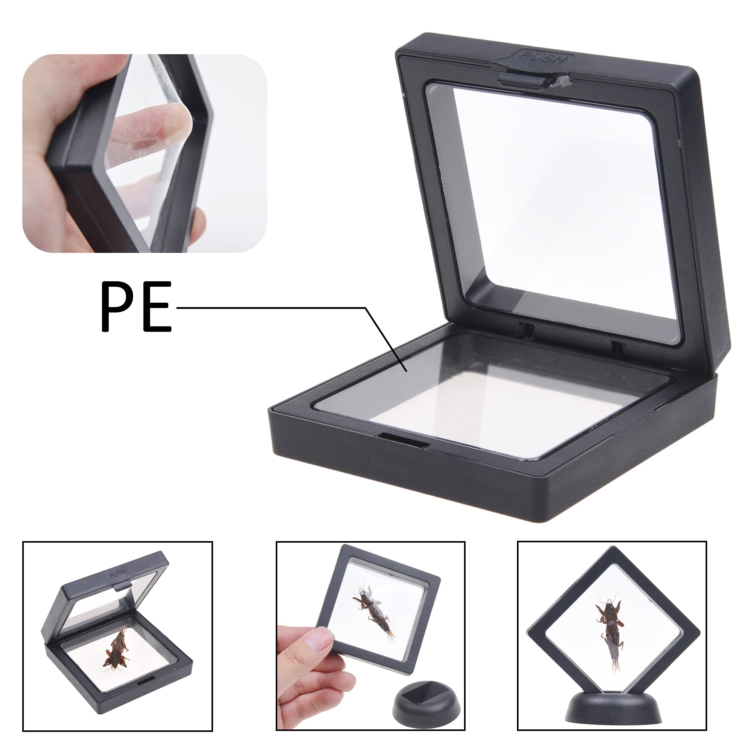 Eco-Friendly 3D Transparent Floating Frame Set of 10 - Suspension Display Case for Collectibles, Memorabilia & Home Decor - Perfect for Coins, Jewelry, Medals, Gemstones (Black) | Ideal for Showcasing Collections, Gift Presentation & Wall Decor