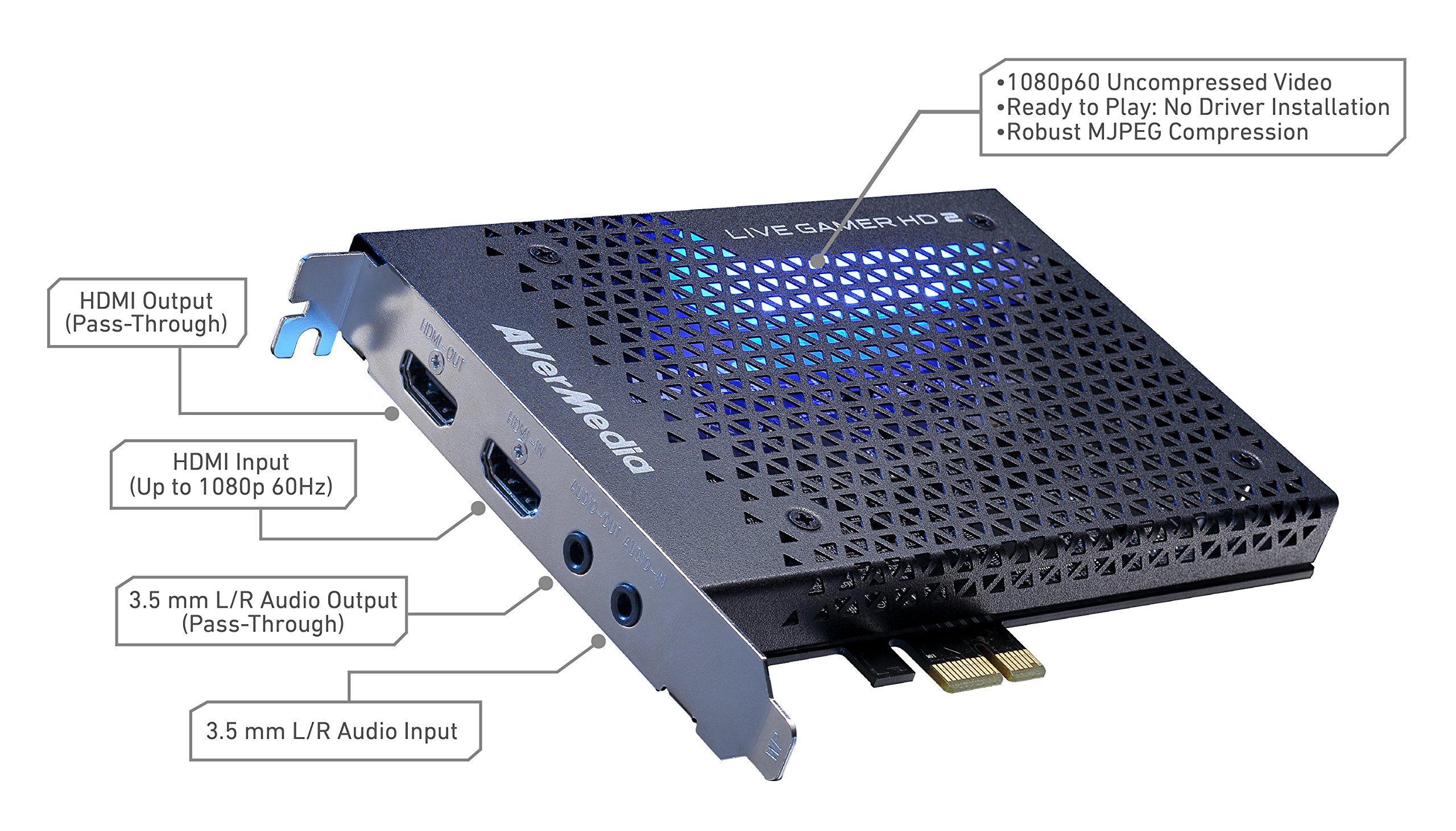 AVerMedia Live Gamer HD 2 GC570 PCIe Capture Card for Streaming - 1080p60 HDMI Game Recording with Zero Latency & No Driver Required | Perfect for Twitch, YouTube Live Streaming & Esports Tournaments