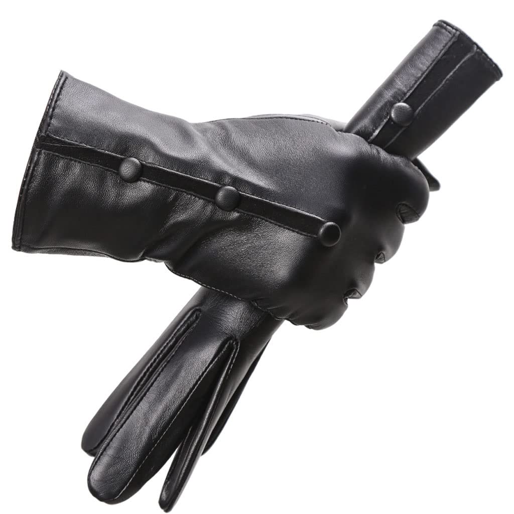 Premium Black Sheepskin Leather Gloves for Women - Thickened Warm Winter Gloves with Walnut Brown Accents | Perfect for Cold Weather, Outdoor Activities & Fashion Accessories