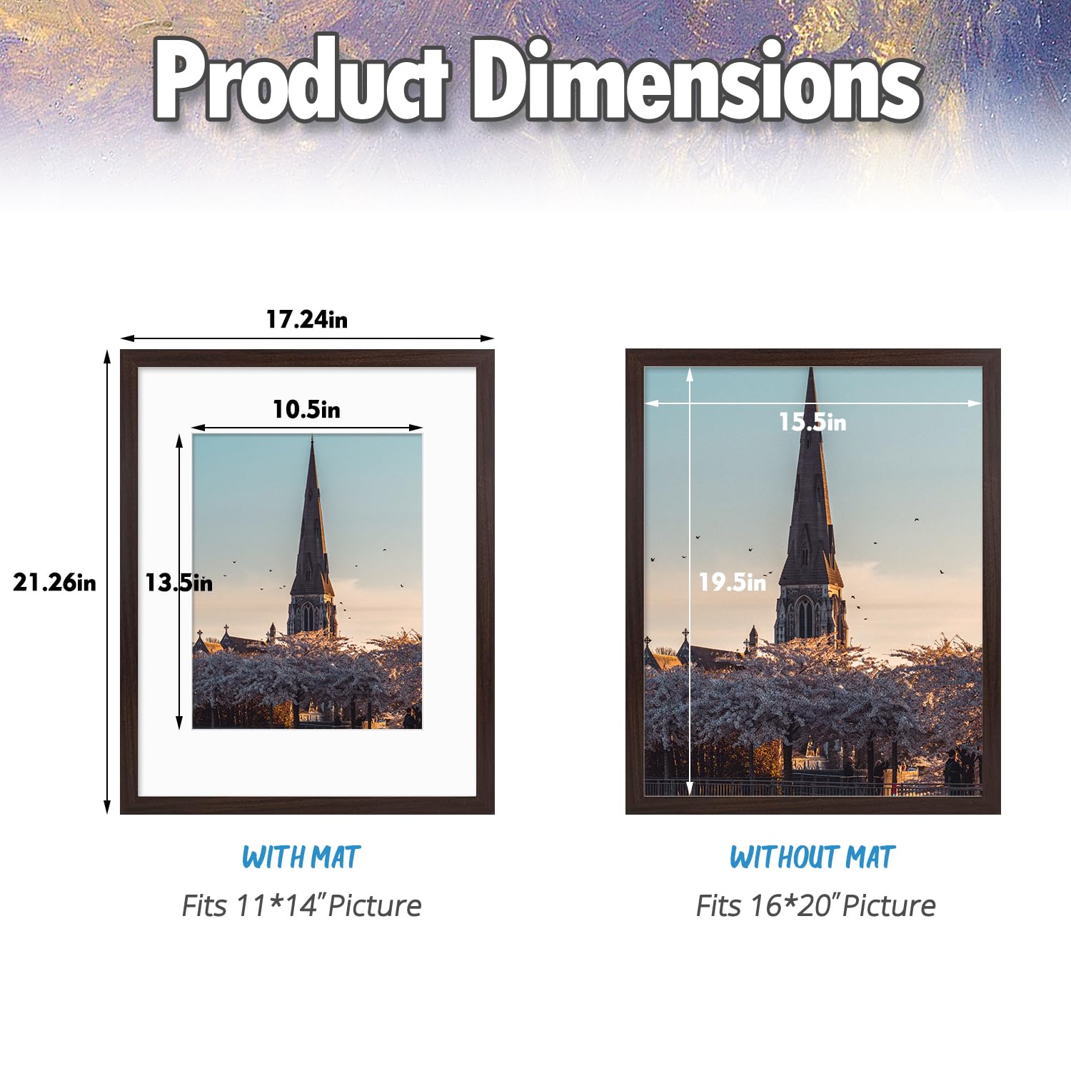 AUEAR 16x20 Picture Frames Set of 6 - 11x14 Matted or 16x20 Without Mat, Glass Front Photo Frames for Wall Gallery Display, Horizontal & Vertical Hanging (6 Pack, Mahogany Finish) - Perfect for Living Room Decor, Bedroom Photos, Office Art Display & Family Portrait Frames