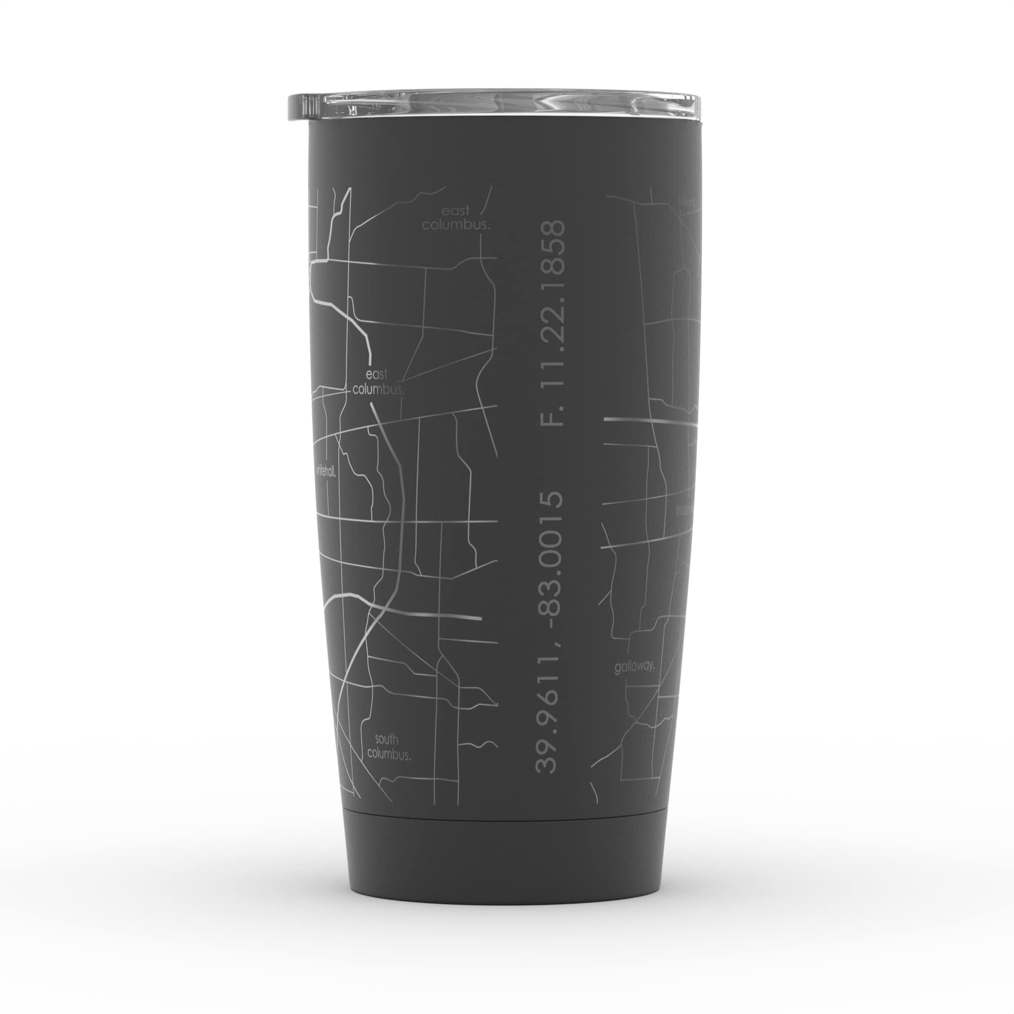 Personalized Columbus Ohio Map Stainless Steel Insulated Coffee Tumbler - 20oz Black Travel Mug with Etched City Design | Perfect for Outdoor Adventures, Commuting & Office Use