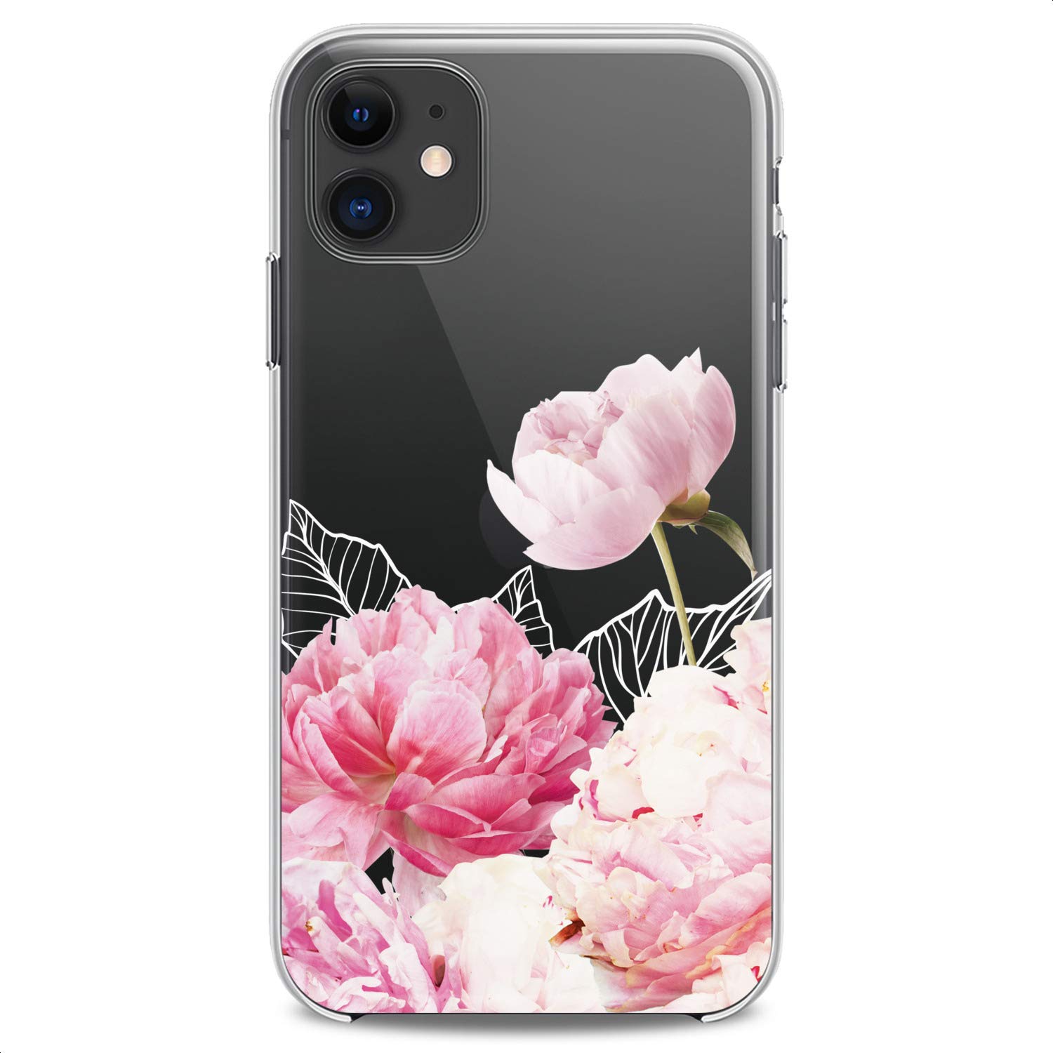 Premium TPU Phone Case for iPhone 16/15/14/13/12/11 Pro Max/Plus/Mini/Xs/Xr/X/8/7/6/5/SE - Elegant Floral Peony & Rose Design in Clear Pink - Slim Flexible Silicone Protective Cover for Women & Girls - Perfect for Everyday Use, Work & School Accessories