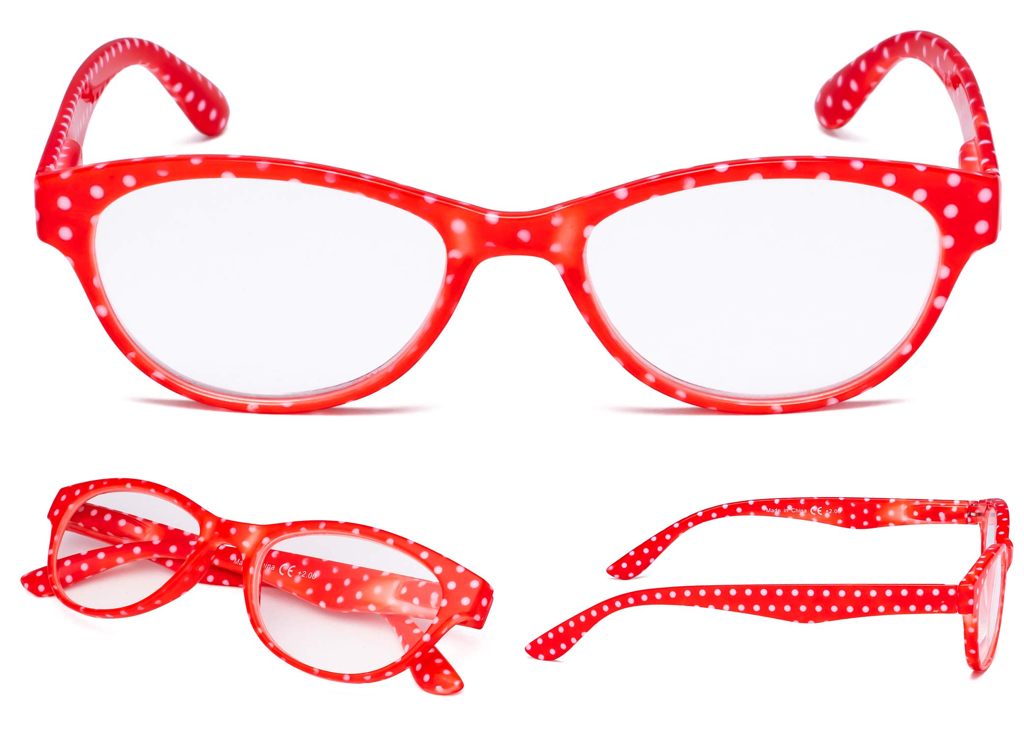 4-Pack Polka Dot Cat-Eye Reading Glasses for Women - Stylish Magnifying Glasses for Book Lovers, Office Work & Crafting