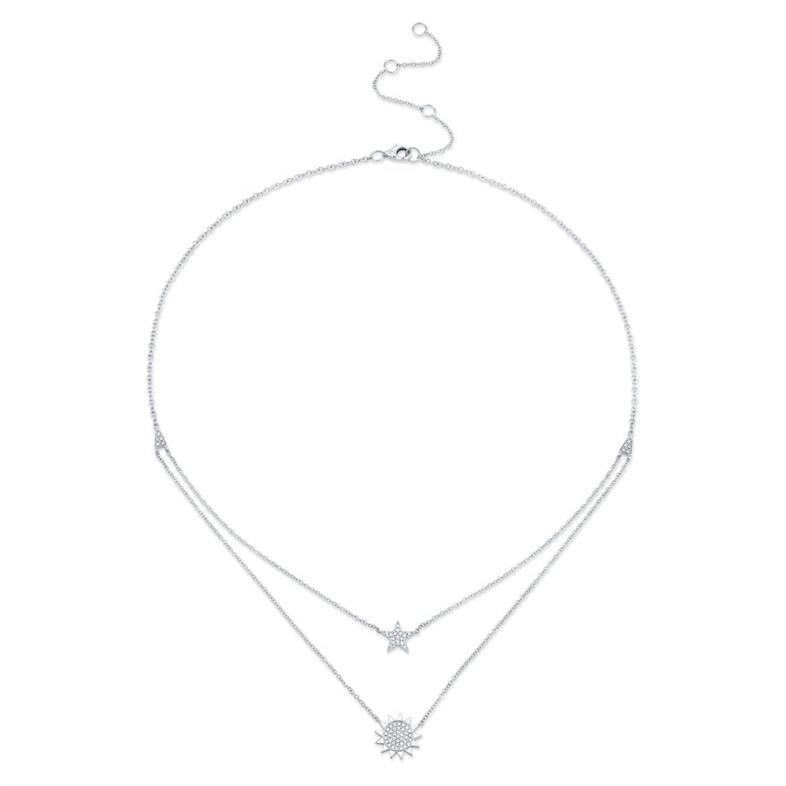 14K Gold 0.14 CTW Diamond Pave Sun and Star Pendant Necklace - Perfect for Birthdays, Anniversaries & Everyday Elegance