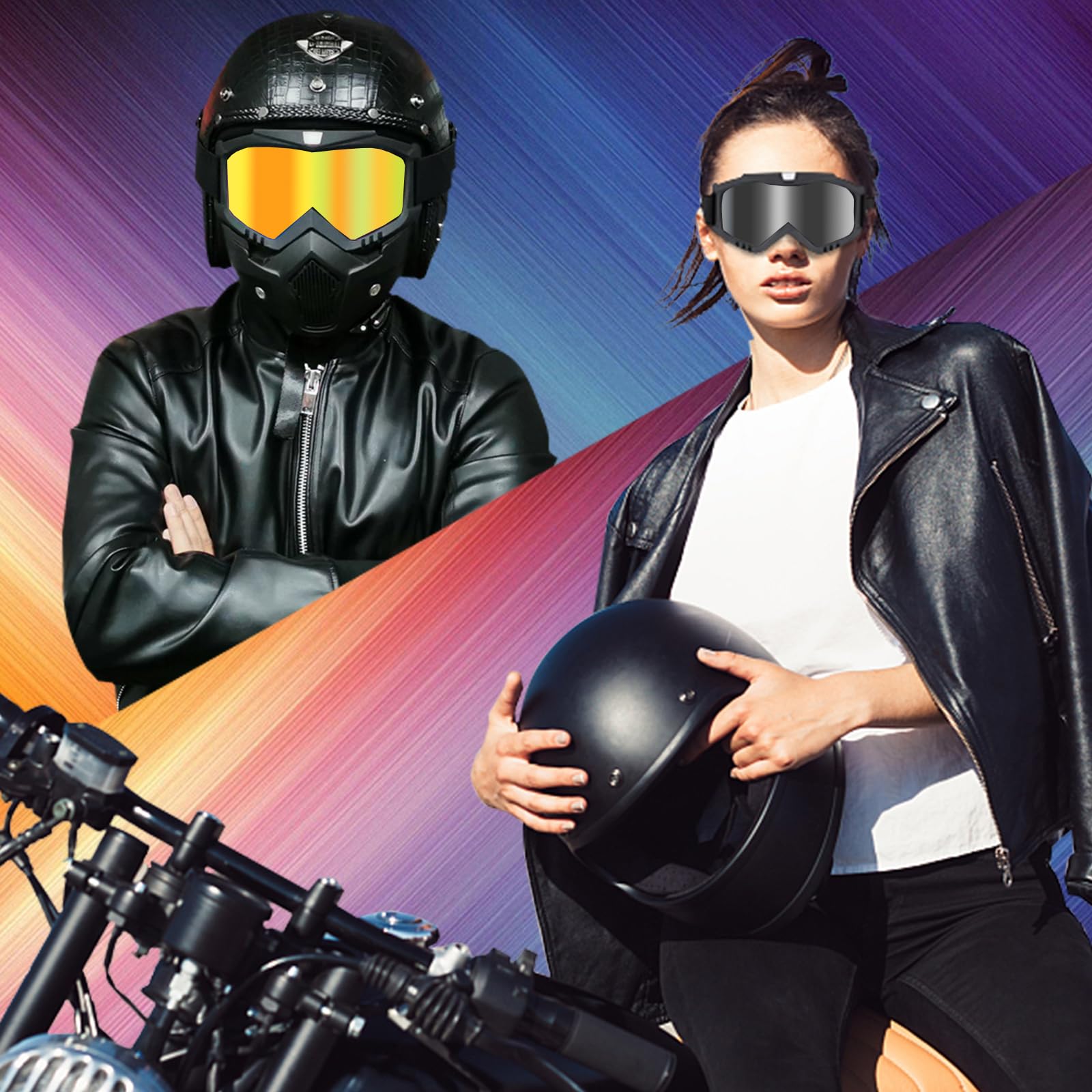 Motorcycle Goggles - Detachable Paintball Mask with Anti-Fog Lens for Skiing, Airsoft & ATV Riding | Dirt Bike Face Protection Gear for Outdoor Sports & Adventure Activities