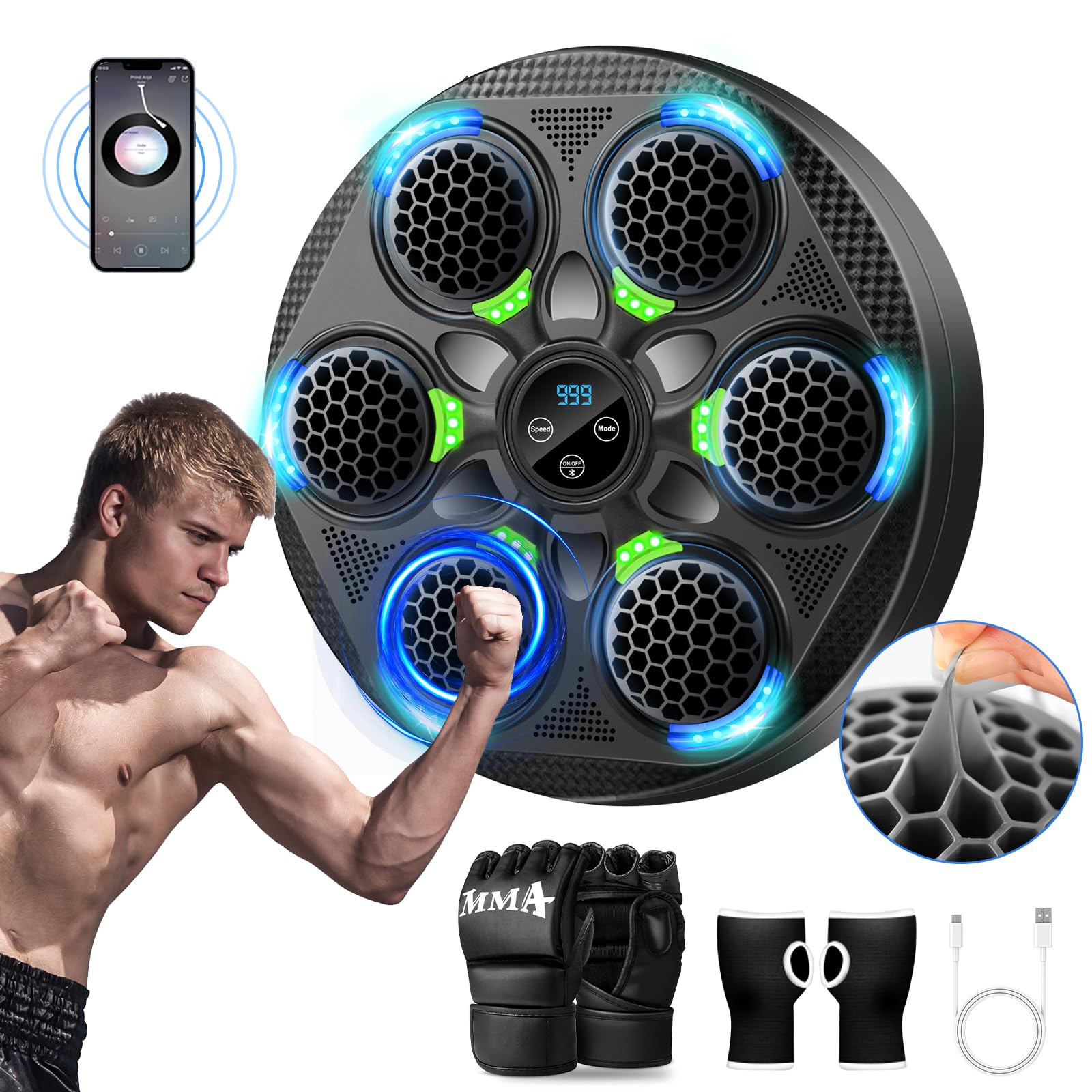 Smart Bluetooth Boxing Machine for Adults & Kids - Electronic Punching Bag with Gloves, Wall Mounted Home Gym Equipment for Indoor Fitness & Stress Relief - Perfect for Cardio Workouts, Family Fun & Boxing Training