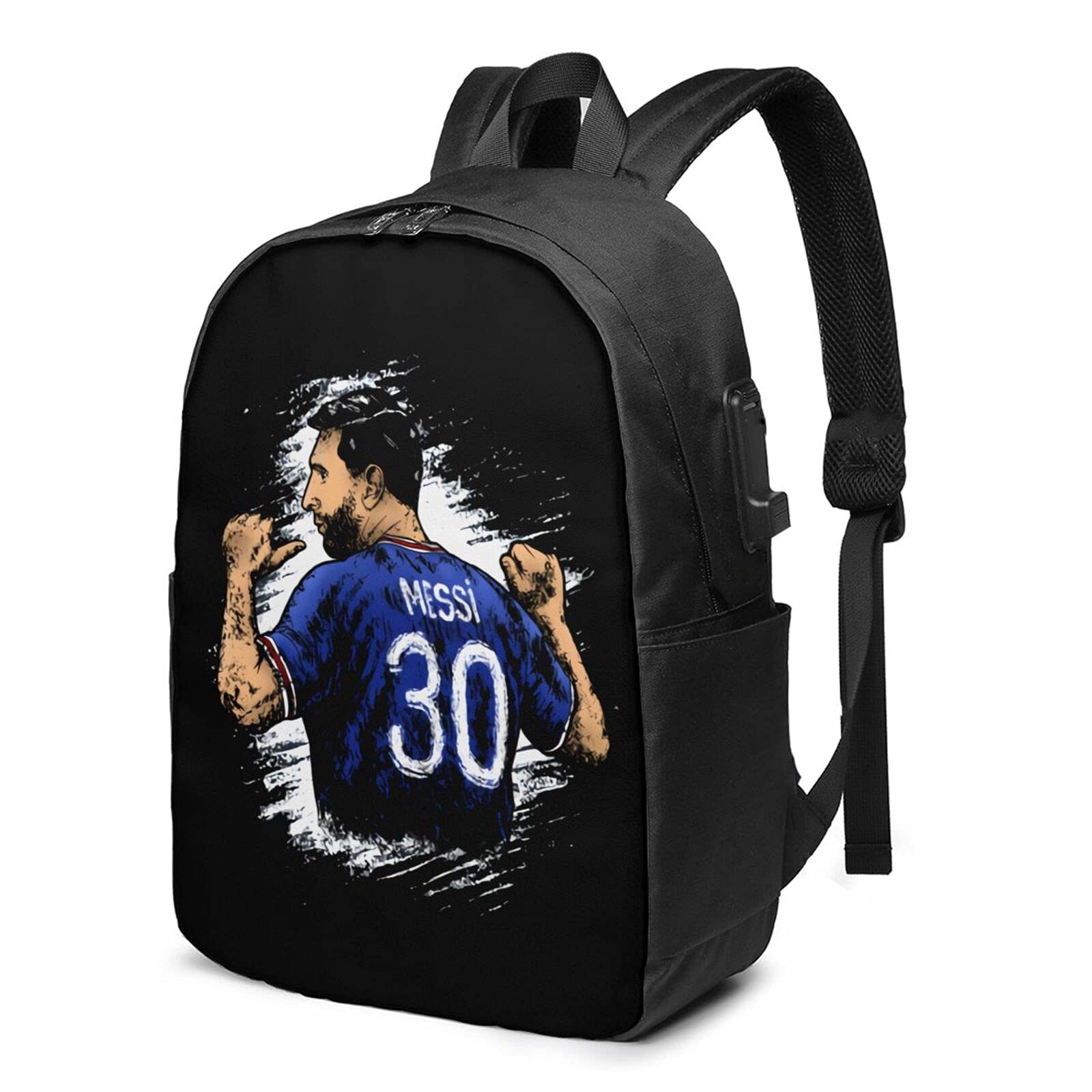 Paris Saint-Germain PSG #30 2023 Official Licensed Backpack - 17 Inch Laptop Bag with USB Charging Port, School Bookbag & Travel Backpack for Men & Women - Perfect for College, Work & Daily Commute